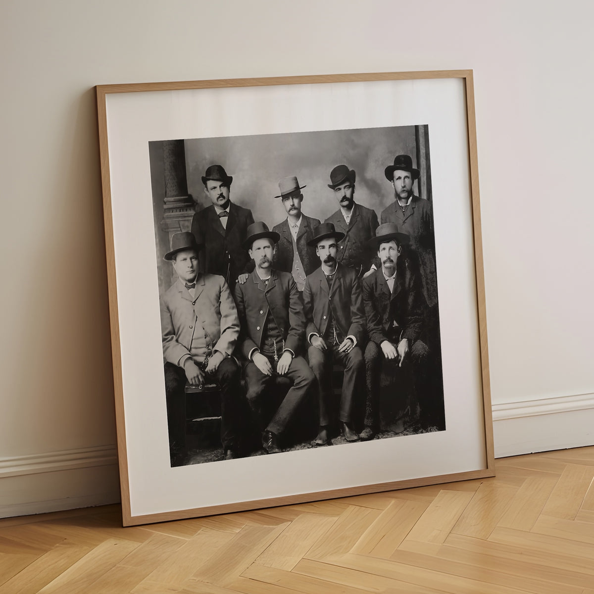 Dodge City Peace Commission: Wyatt Earp, Bat Masterson, Luke Short, Charlie Bassett - Vintage Old West Black & White Photo Art Print