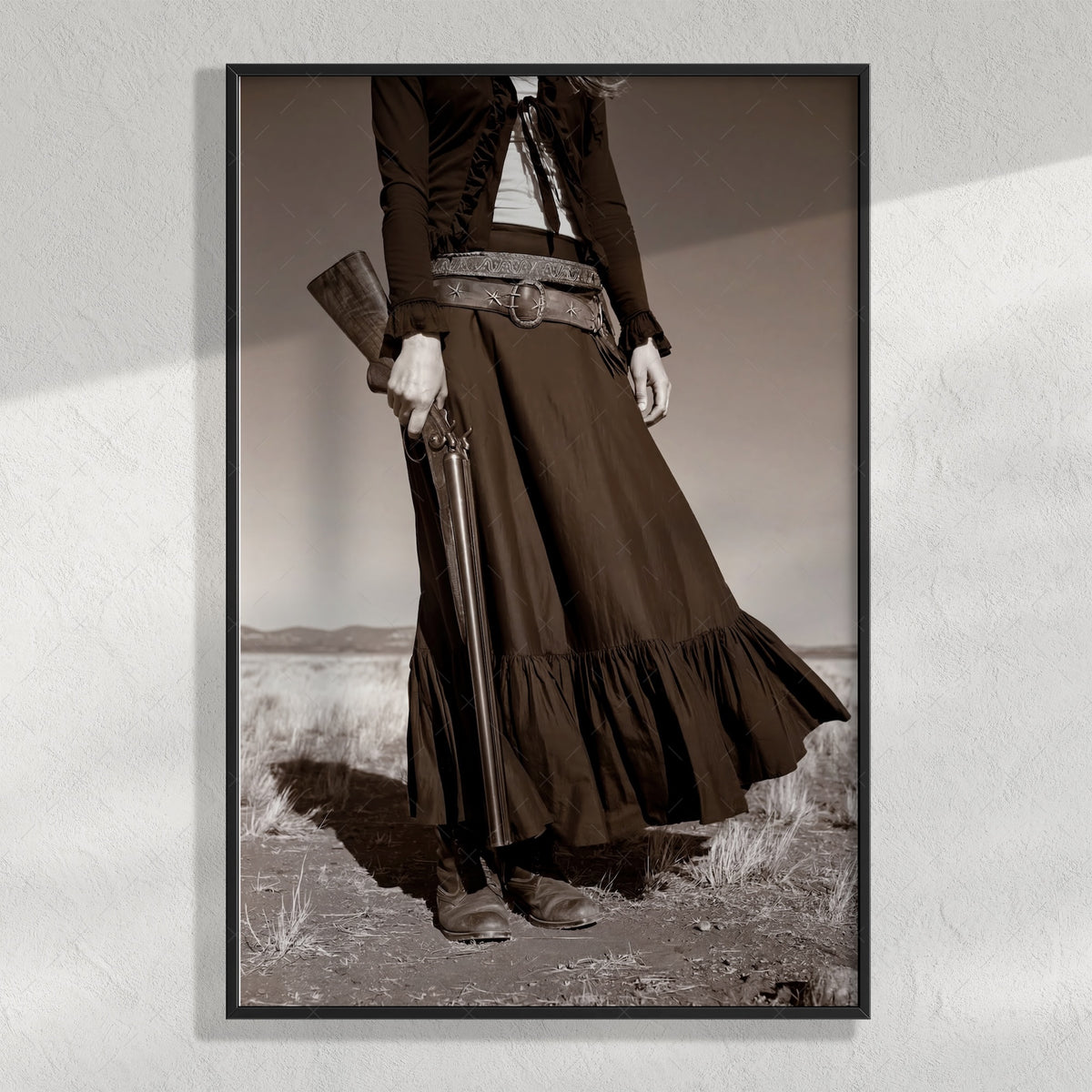 Prairie Cowgirl: Vintage Old West Black & White Photo Art Print