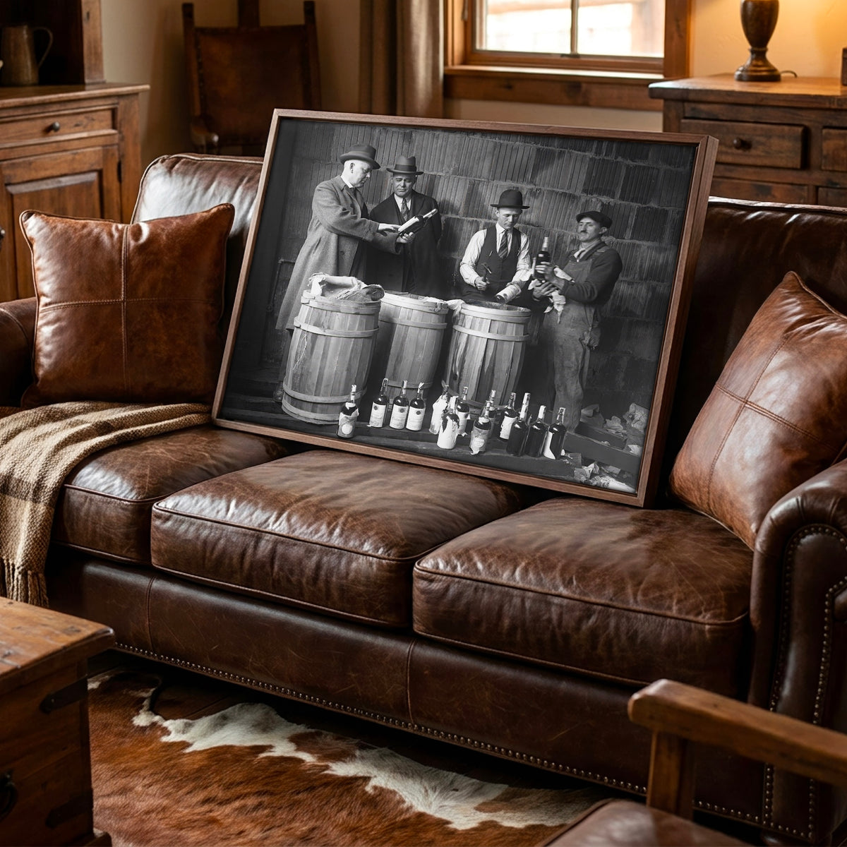 Prohibition: Seized Liquor - Vintage 1925 Black & White Photo Art Print