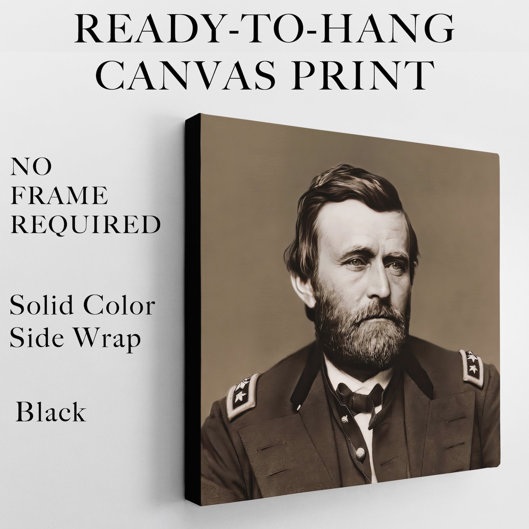 Ulysses S. Grant Portrait: Vintage Sepia Tone Civil War Era Photograph (Ready-to-Hang Canvas Wall Art Print)