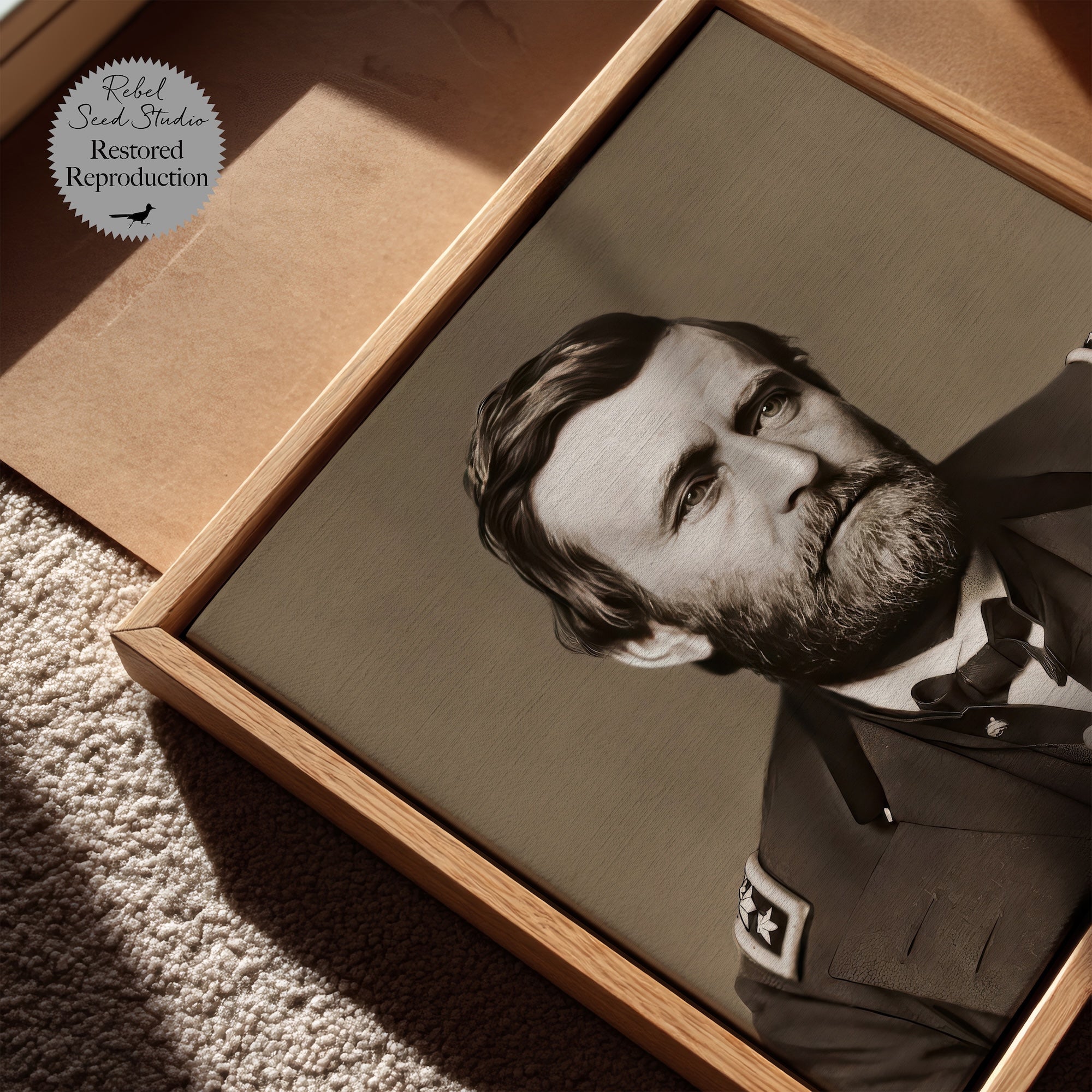 Ulysses S. Grant Portrait: Vintage Sepia Tone Civil War Era Photograph (Ready-to-Hang Canvas Wall Art Print)
