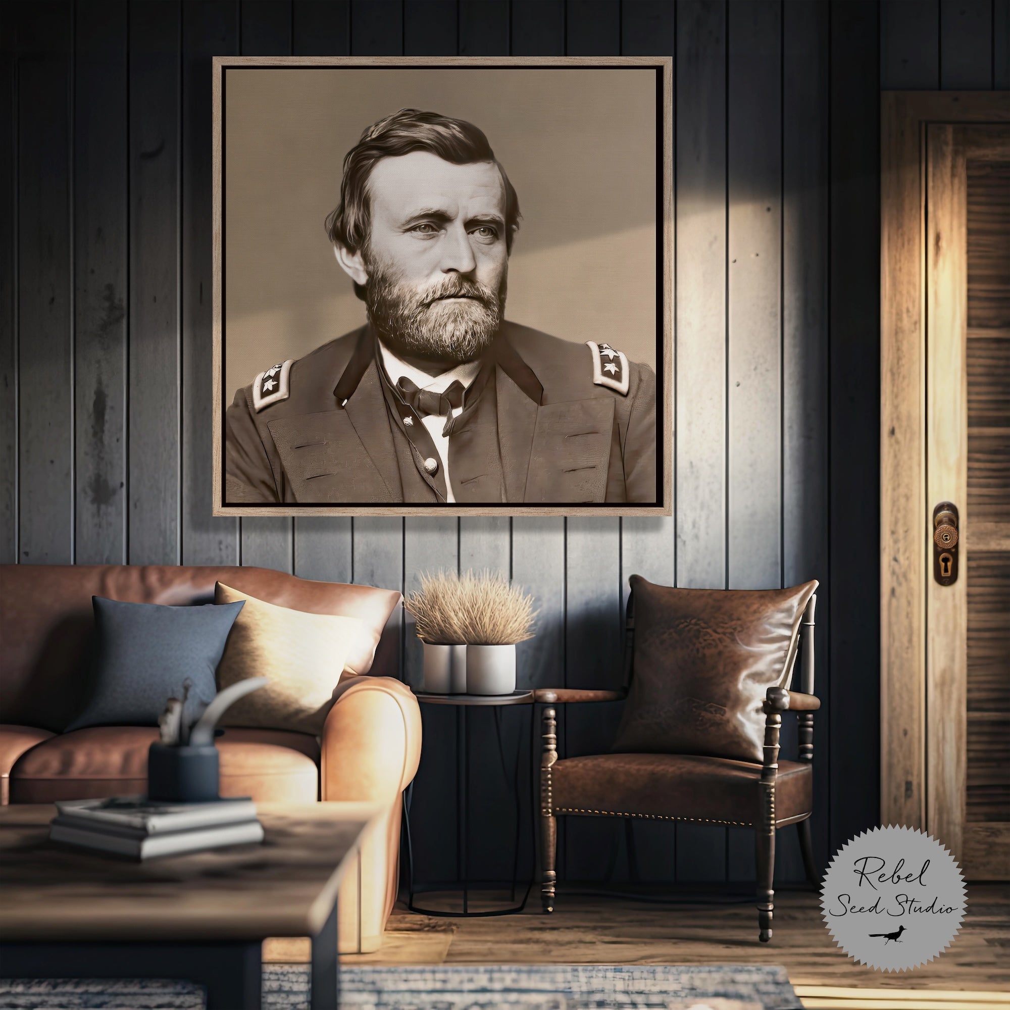 Ulysses S. Grant Portrait: Vintage Sepia Tone Civil War Era Photograph (Ready-to-Hang Canvas Wall Art Print)