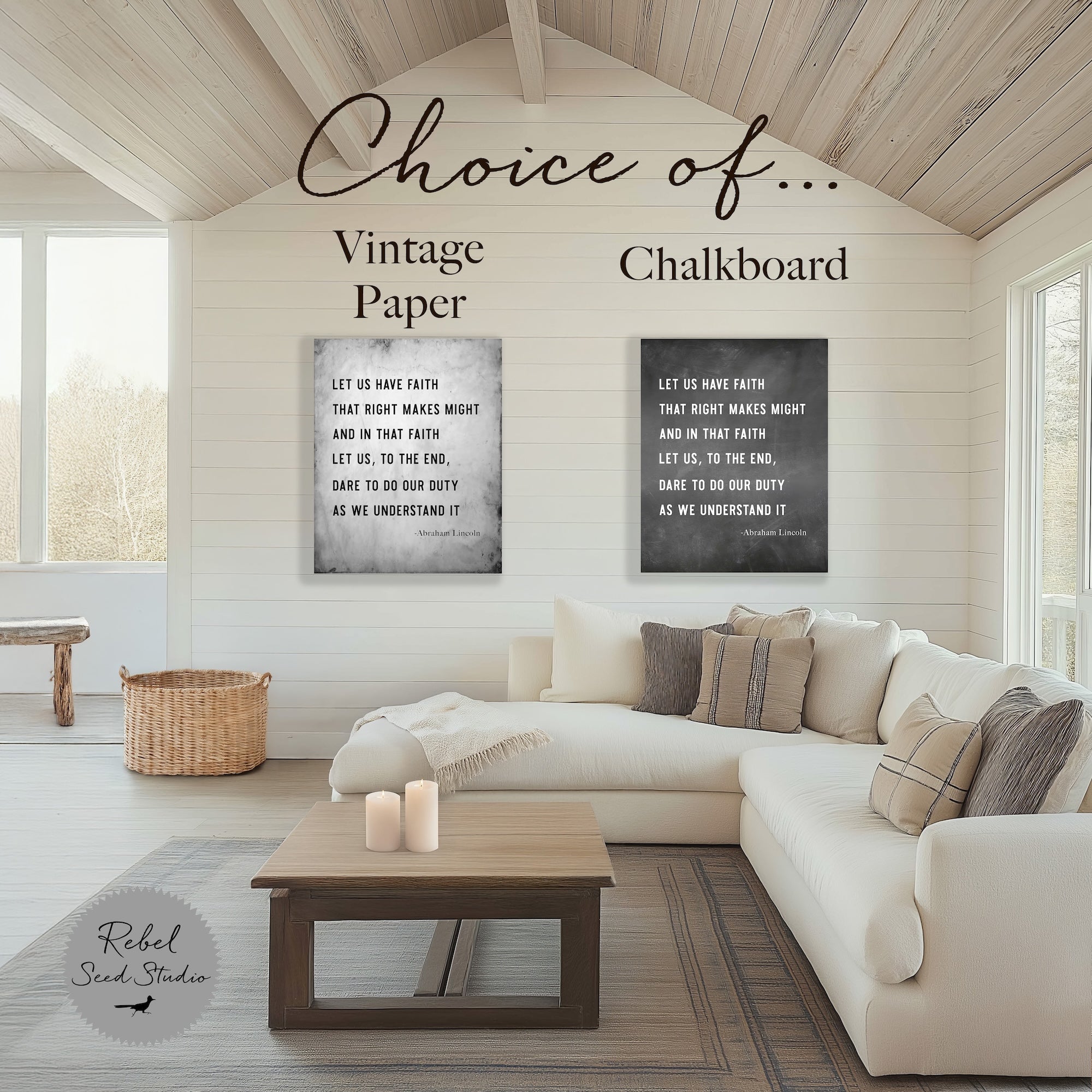 Abraham Lincoln: Restored Vintage Black & White Photograph and Right Makes Might Quote Bundle (Ready to Hang Canvas Wall Art Print Set)