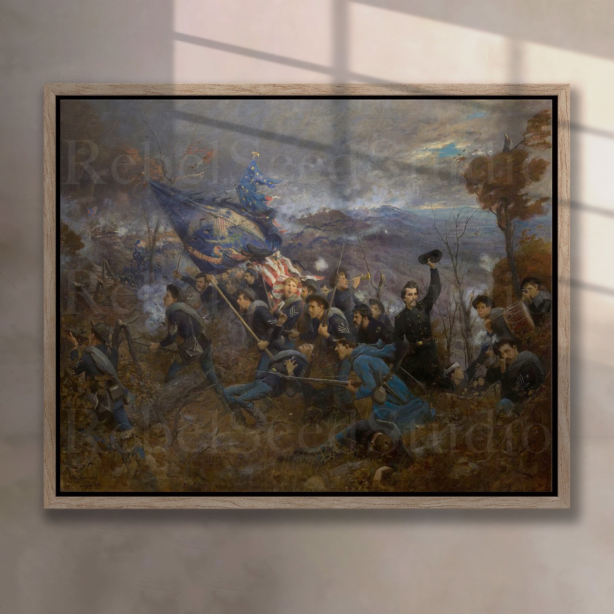 The Second Minnesota Regiment at Missionary Ridge: Restored Civil War Battle Painting Reproduction (Ready-to-Hang Canvas Wall Art Print)