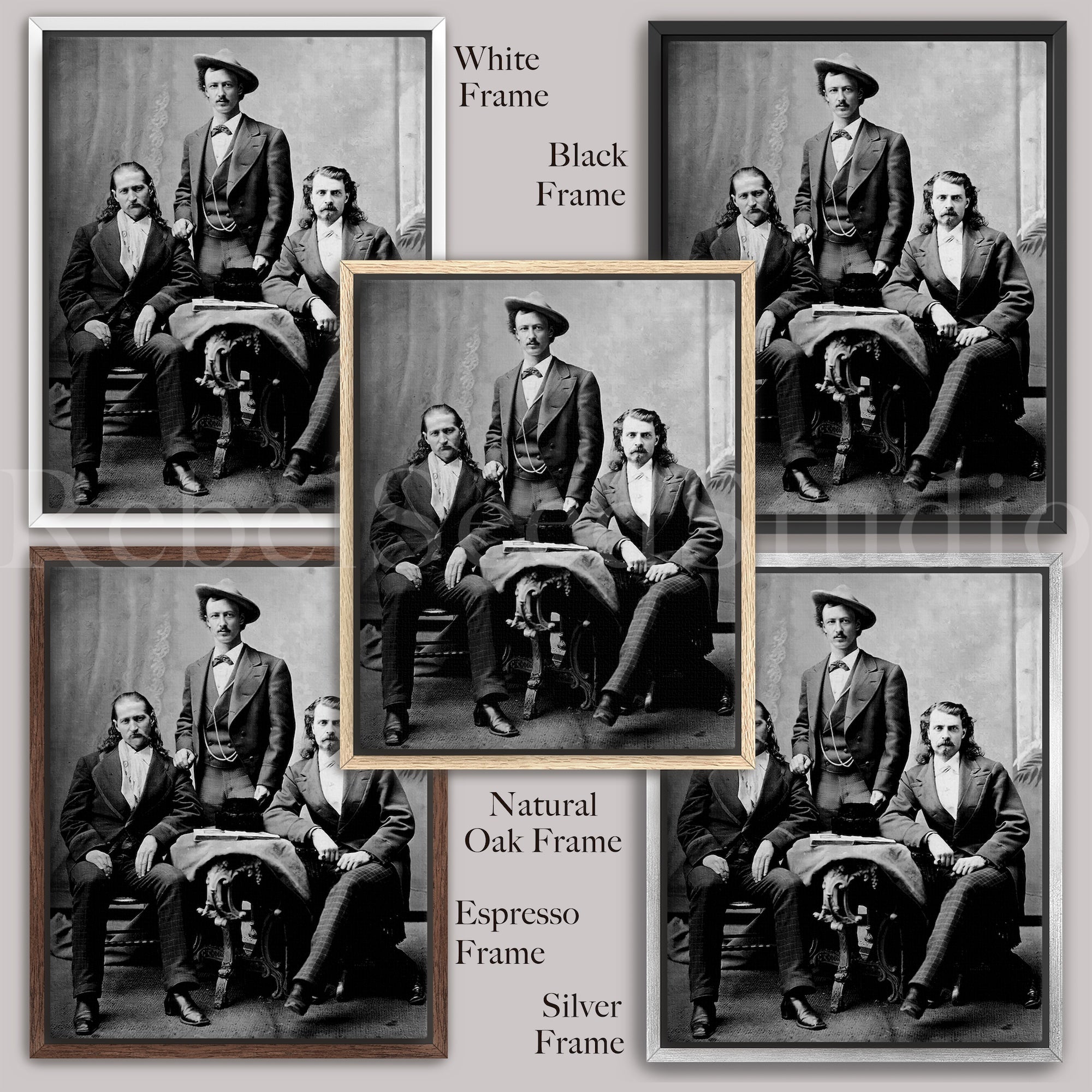 Scouts of the Plains & Prairie Bundle: Vintage Old West Black & White Photographs - Wild Bill Hickok, Buffalo Bill Cody, Texas Jack Omohundro, Ned Buntline (Ready-to-Hang Canvas Wall Art Prints)