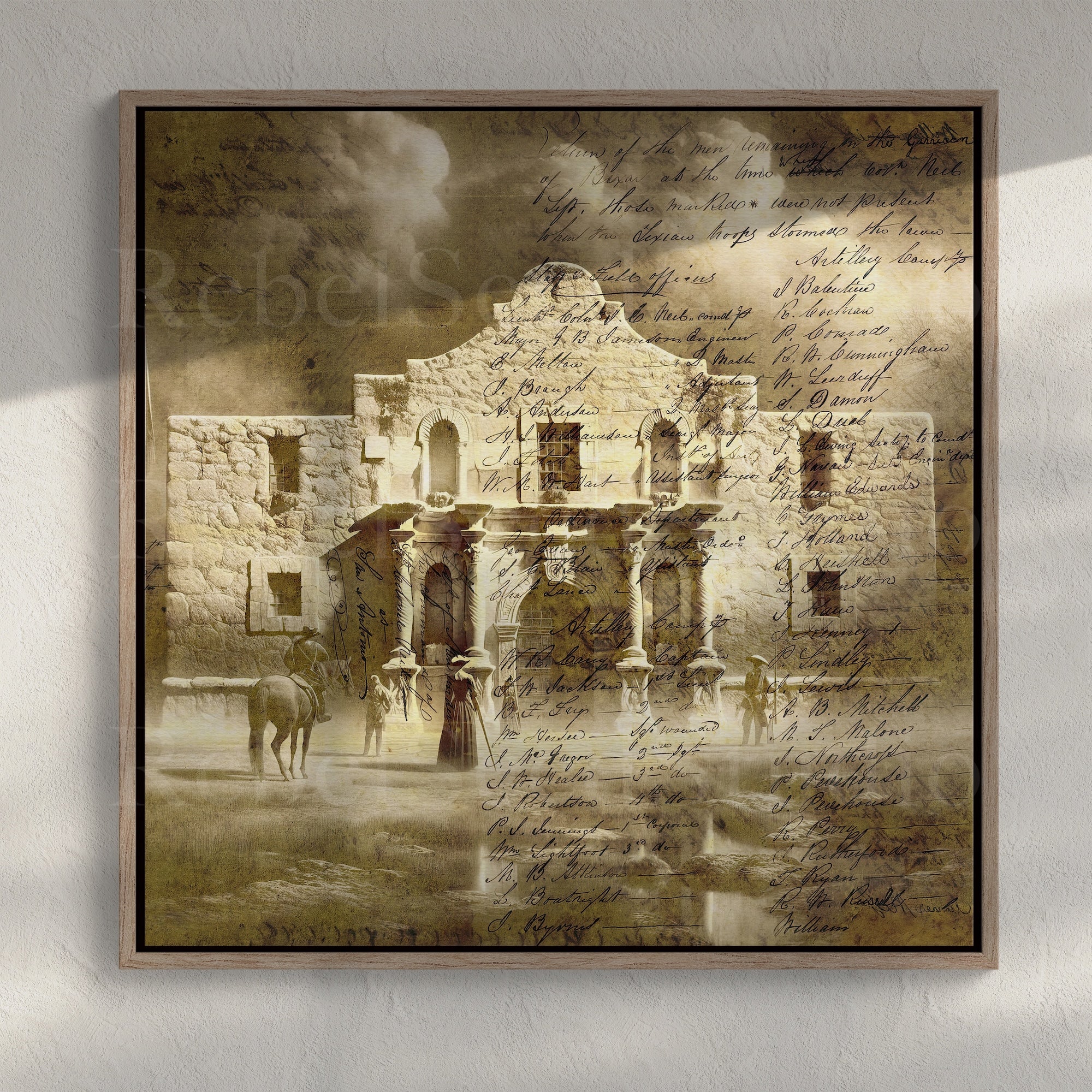 The Alamo with Muster Roll: Patriotic Texas Revolution Sepia Tone Wall Decor (Ready-to-Hang Canvas or Ready-to-Frame Fine Art Poster Print)