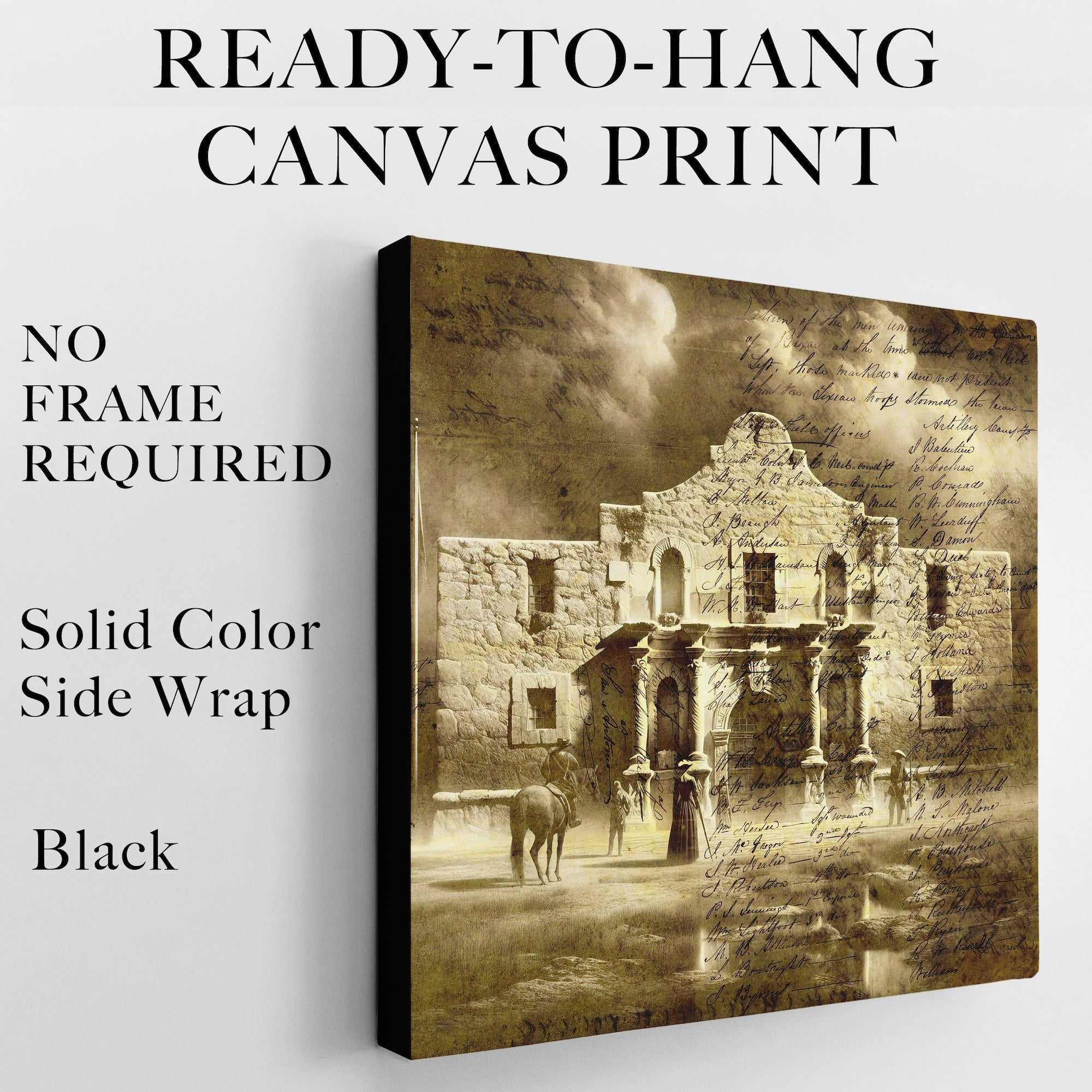 The Alamo with Muster Roll: Patriotic Texas Revolution Sepia Tone Wall Decor (Ready-to-Hang Canvas or Ready-to-Frame Fine Art Poster Print)