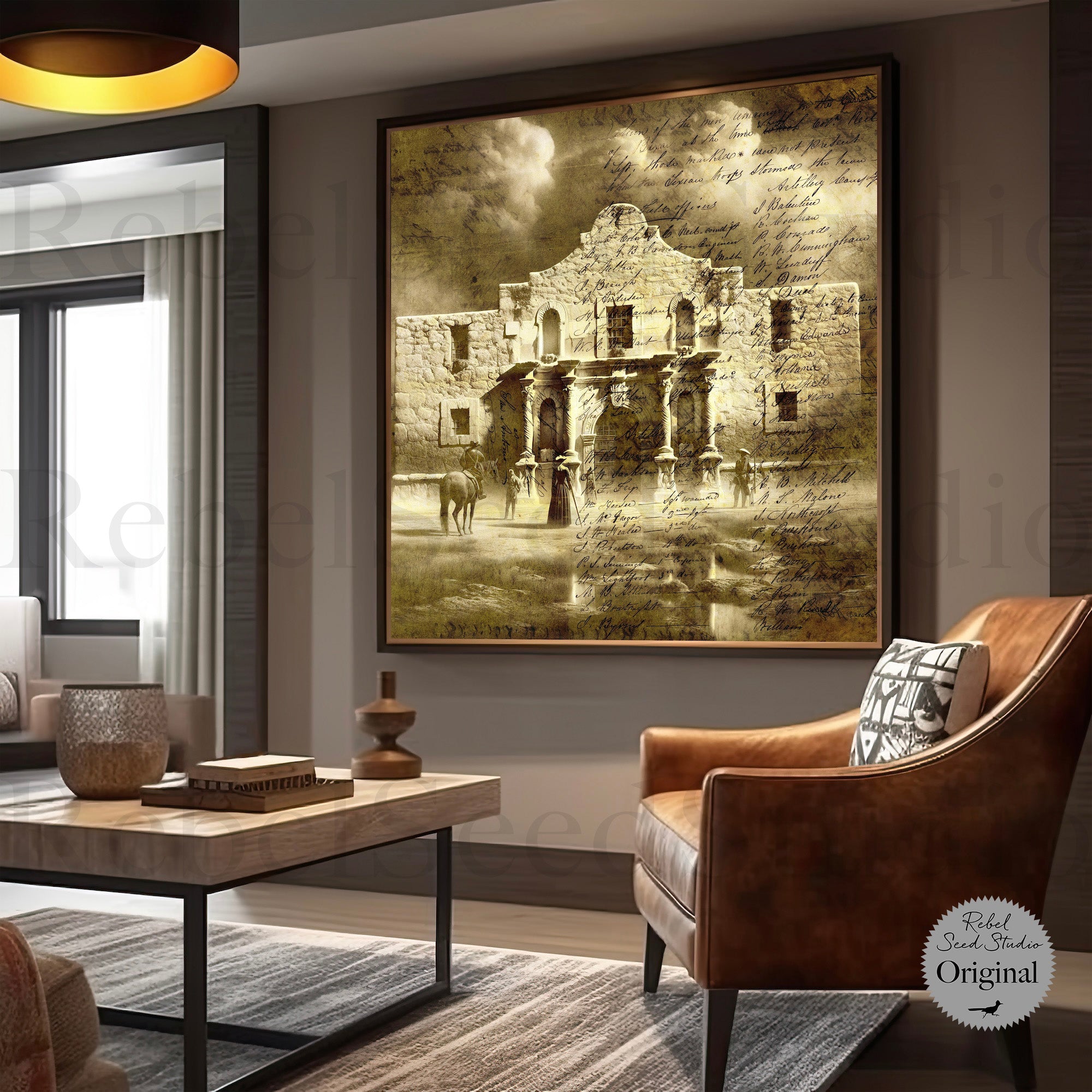 The Alamo with Muster Roll: Vintage Sepia Texas Revolution Art Print