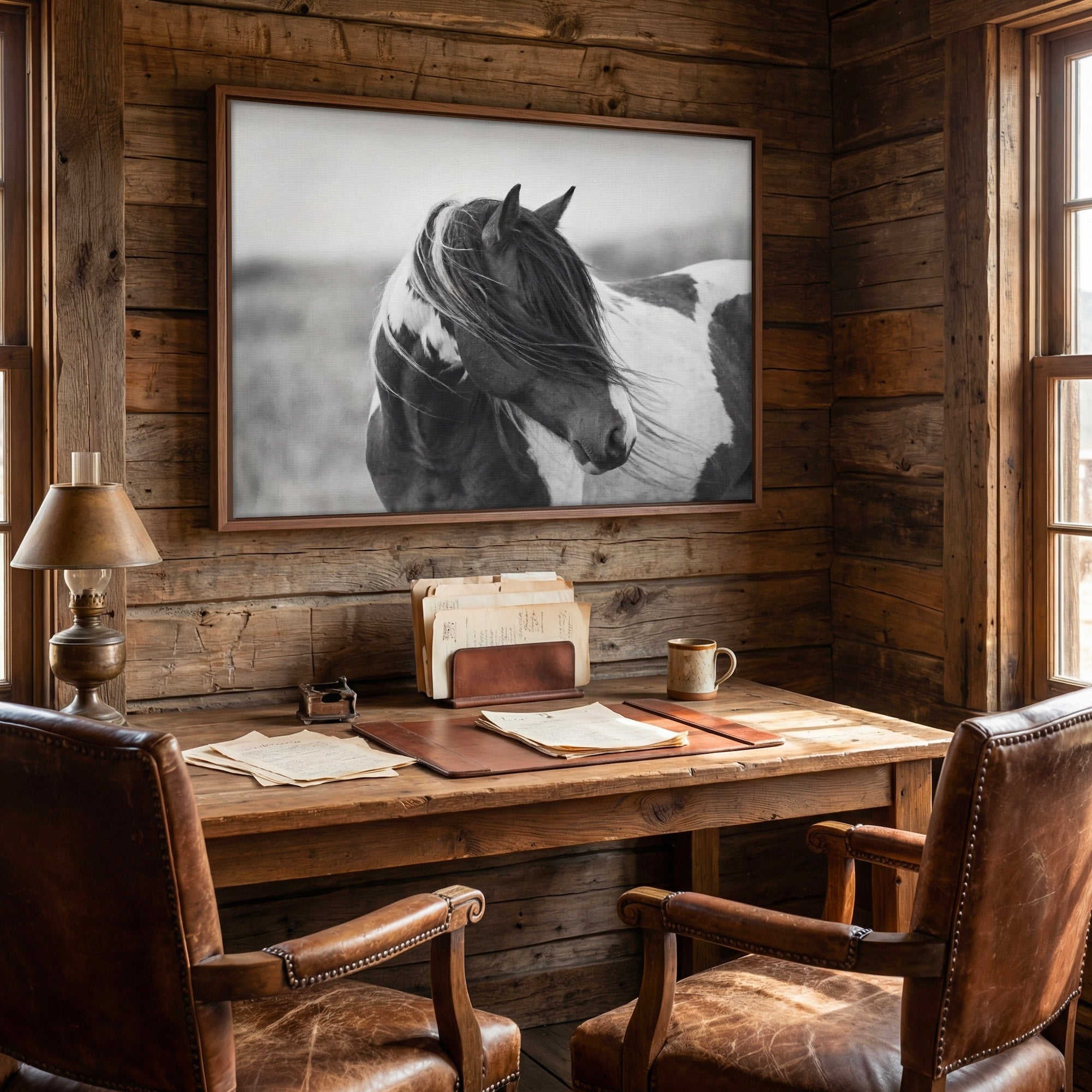 American Paint Horse: Western Black & White Art Print