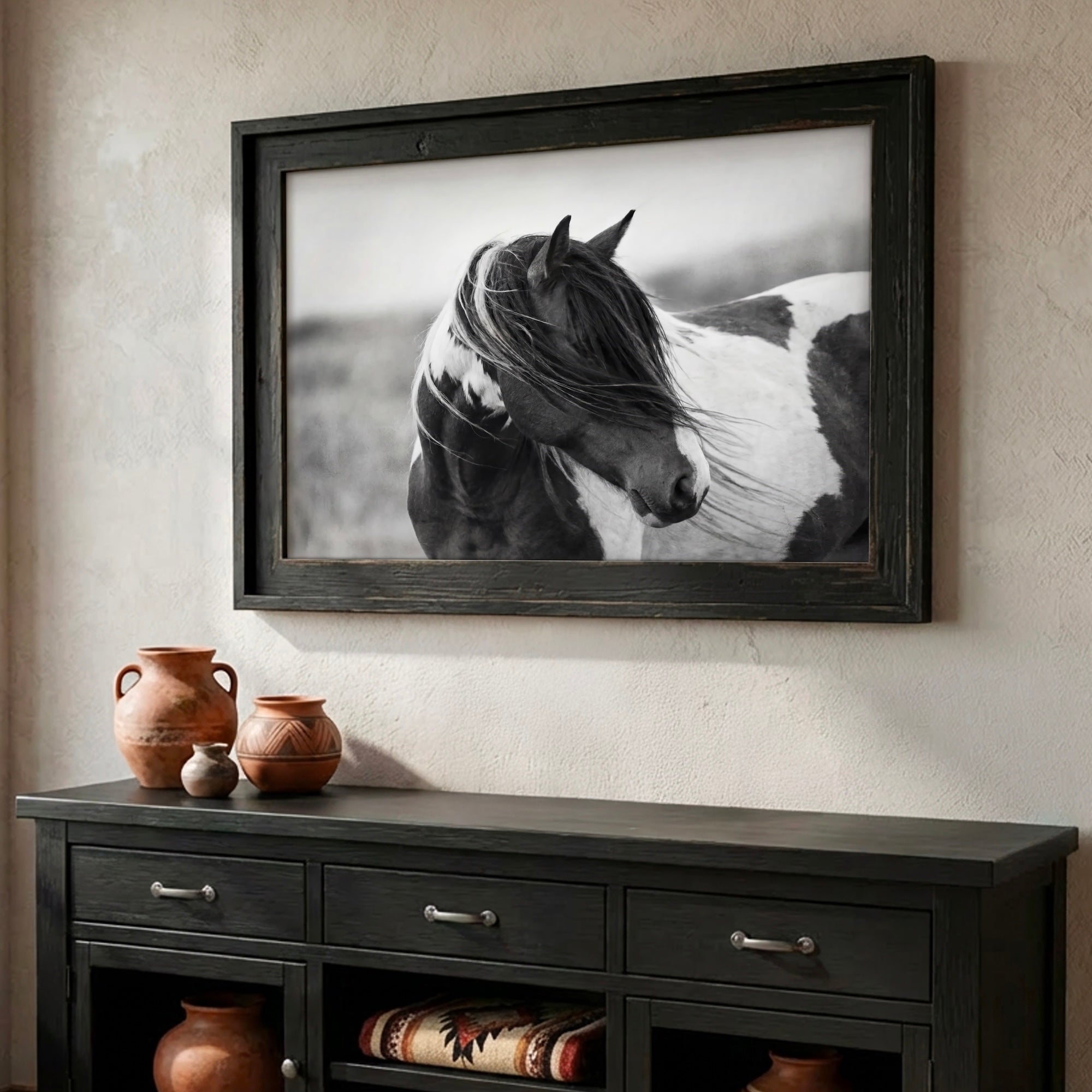 American Paint Horse: Western Black & White Art Print