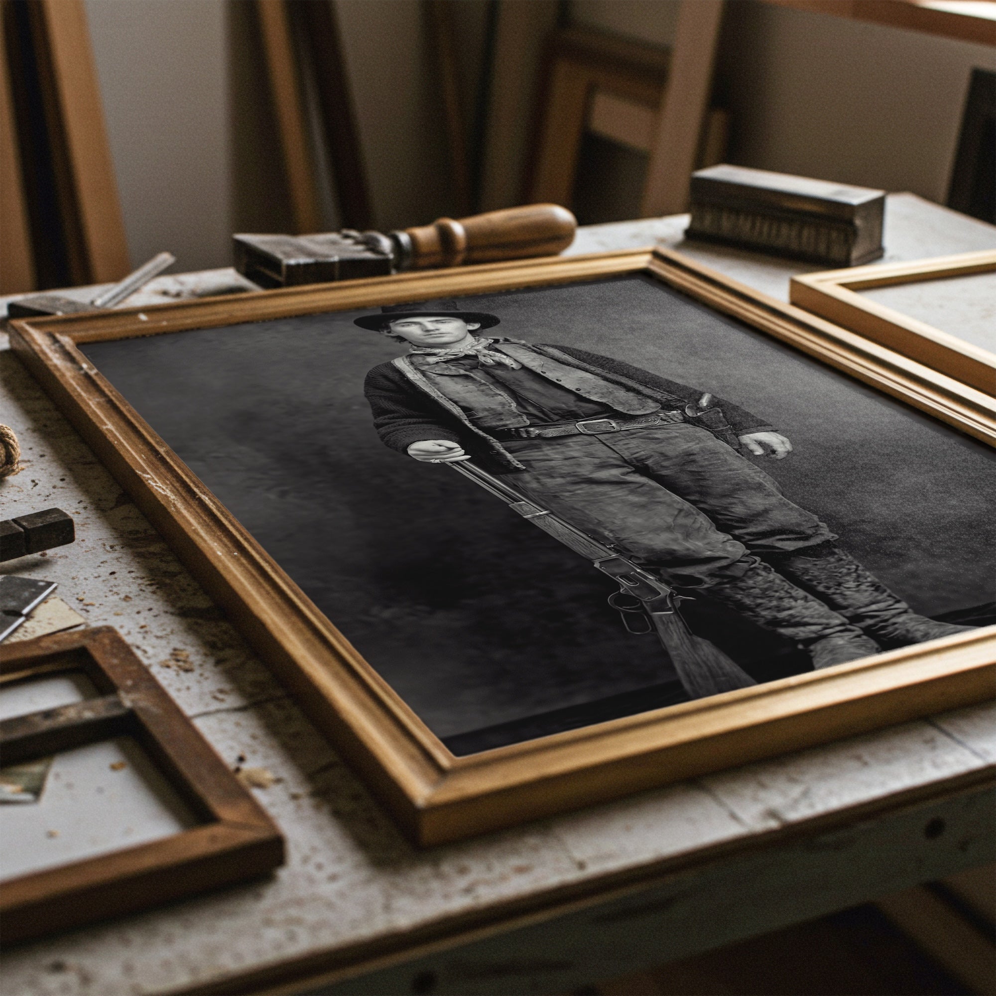Billy the Kid: Recreated Old West Outlaw Black & White Photo (Art Print)
