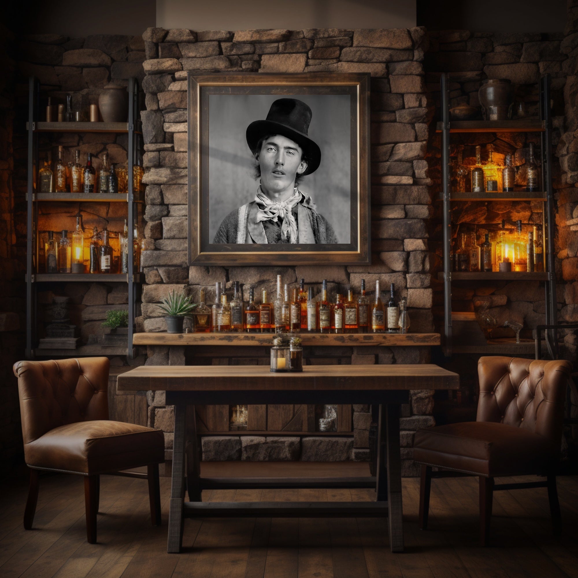 Billy the Kid Portrait - Restored Vintage Old West Black & White Outlaw Photo (Art Print)