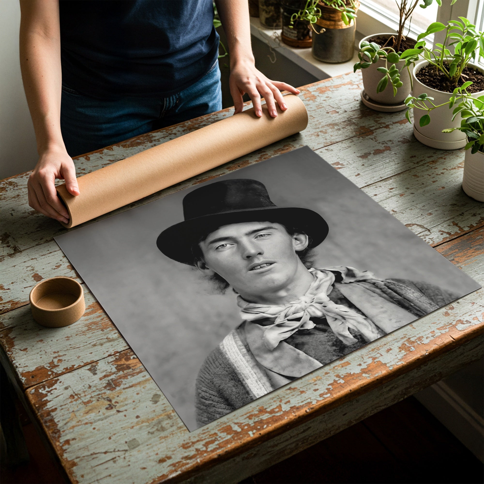 Billy the Kid Portrait - Restored Vintage Old West Black & White Outlaw Photo (Art Print)