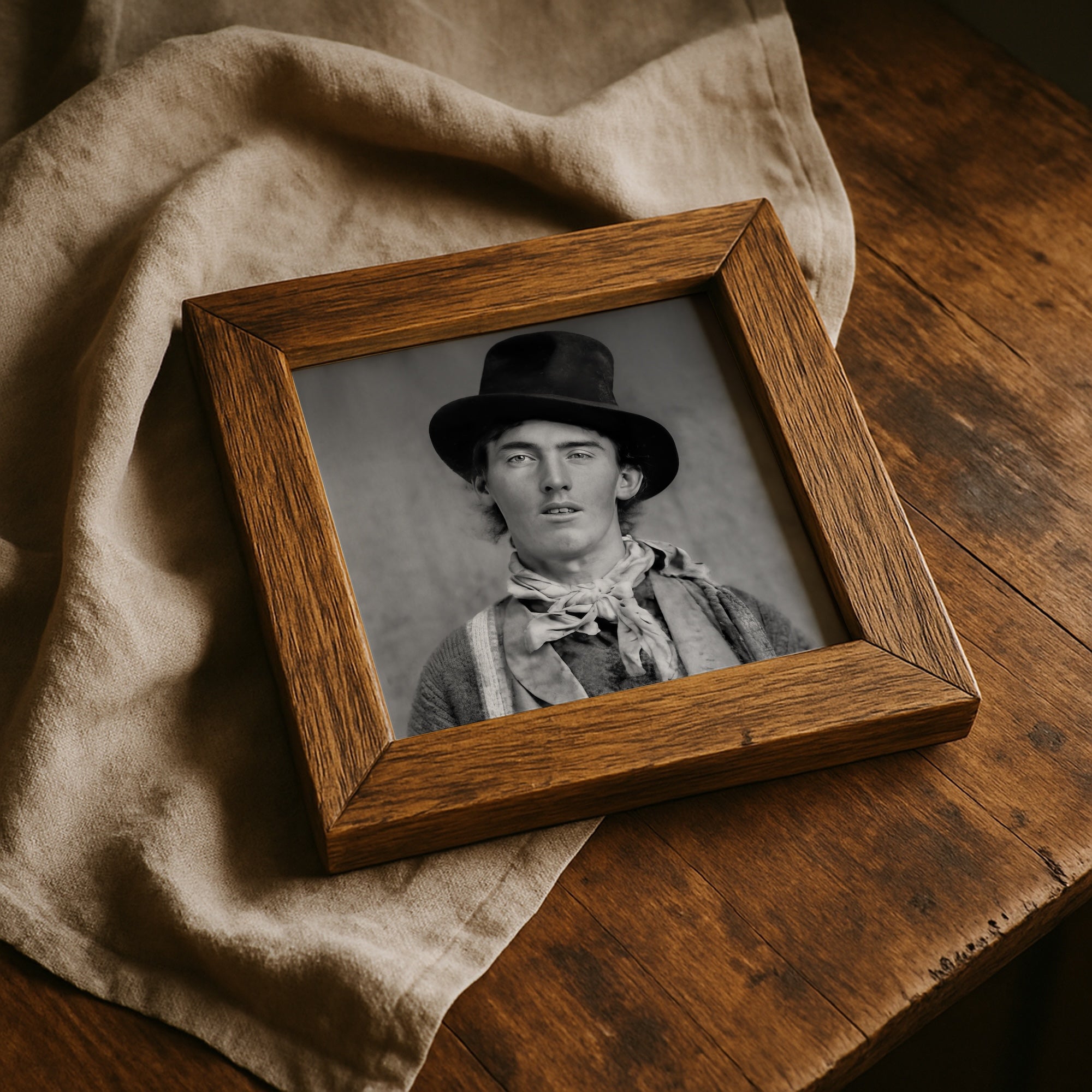 Billy the Kid Portrait - Restored Vintage Old West Black & White Outlaw Photo (Art Print)