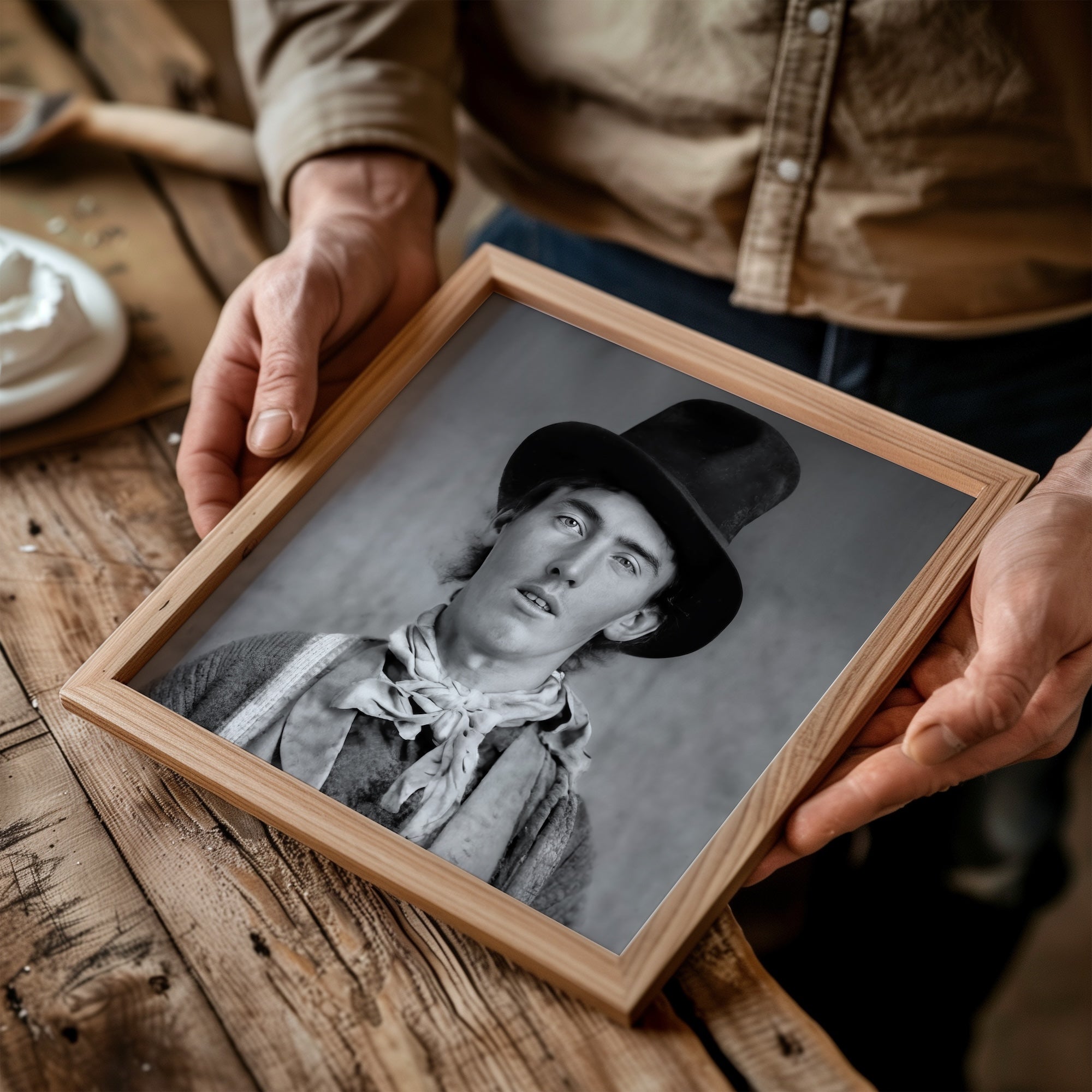 Billy the Kid Portrait - Restored Vintage Old West Black & White Outlaw Photo (Art Print)