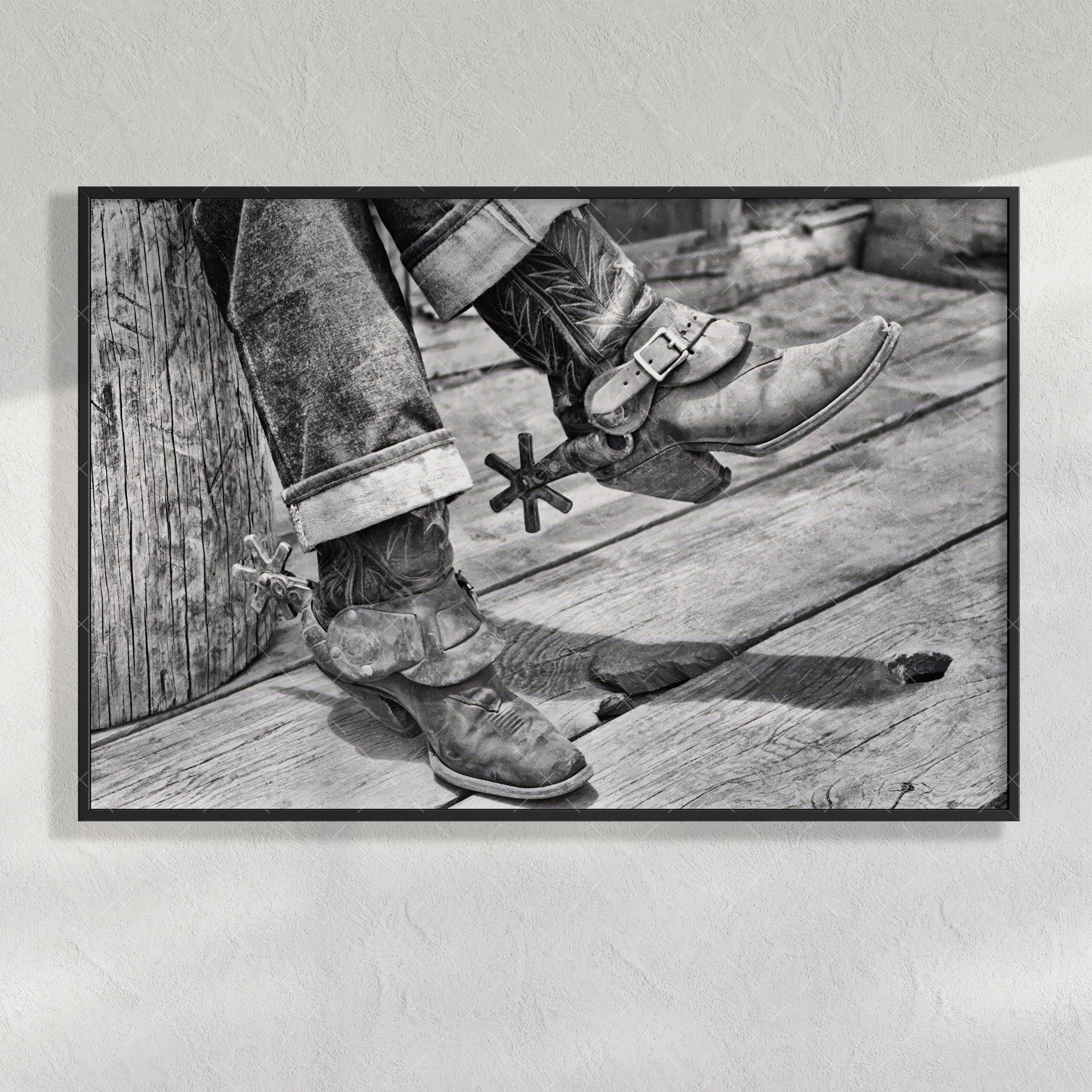 Boots & Spurs: Vintage Western Black & White Cowboy Photograph (Art Print)
