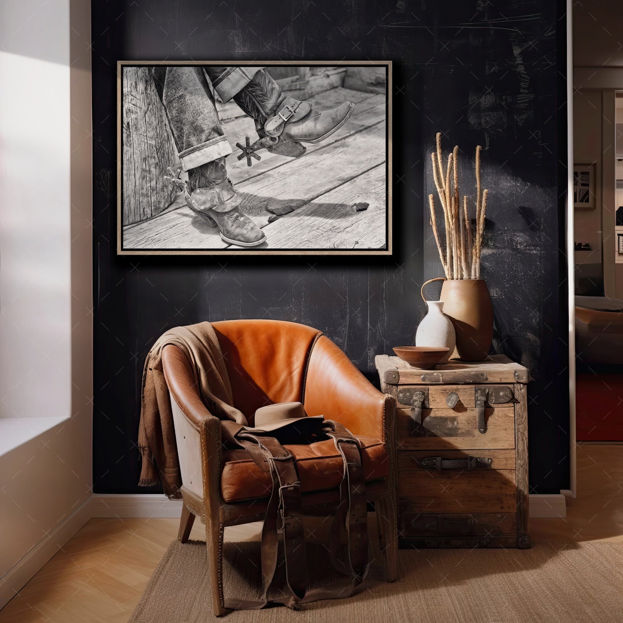 Boots & Spurs: Vintage Western Black & White Cowboy Photograph (Art Print)