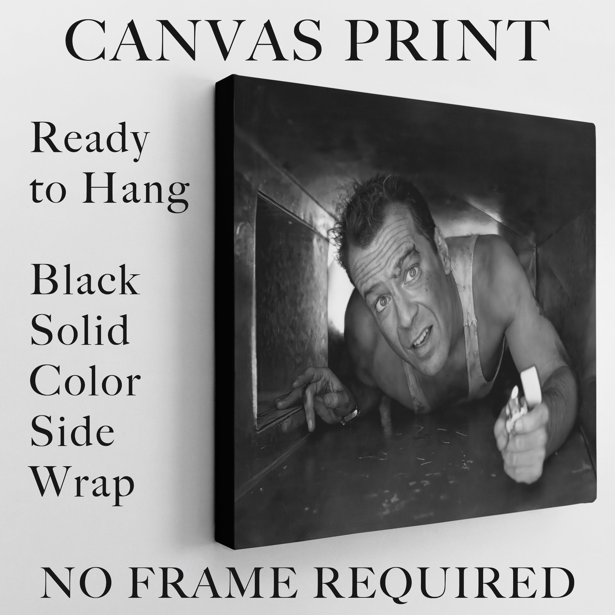 Bruce Willis in Die Hard: Iconic Movie Scene - Black & White Photo Art Print