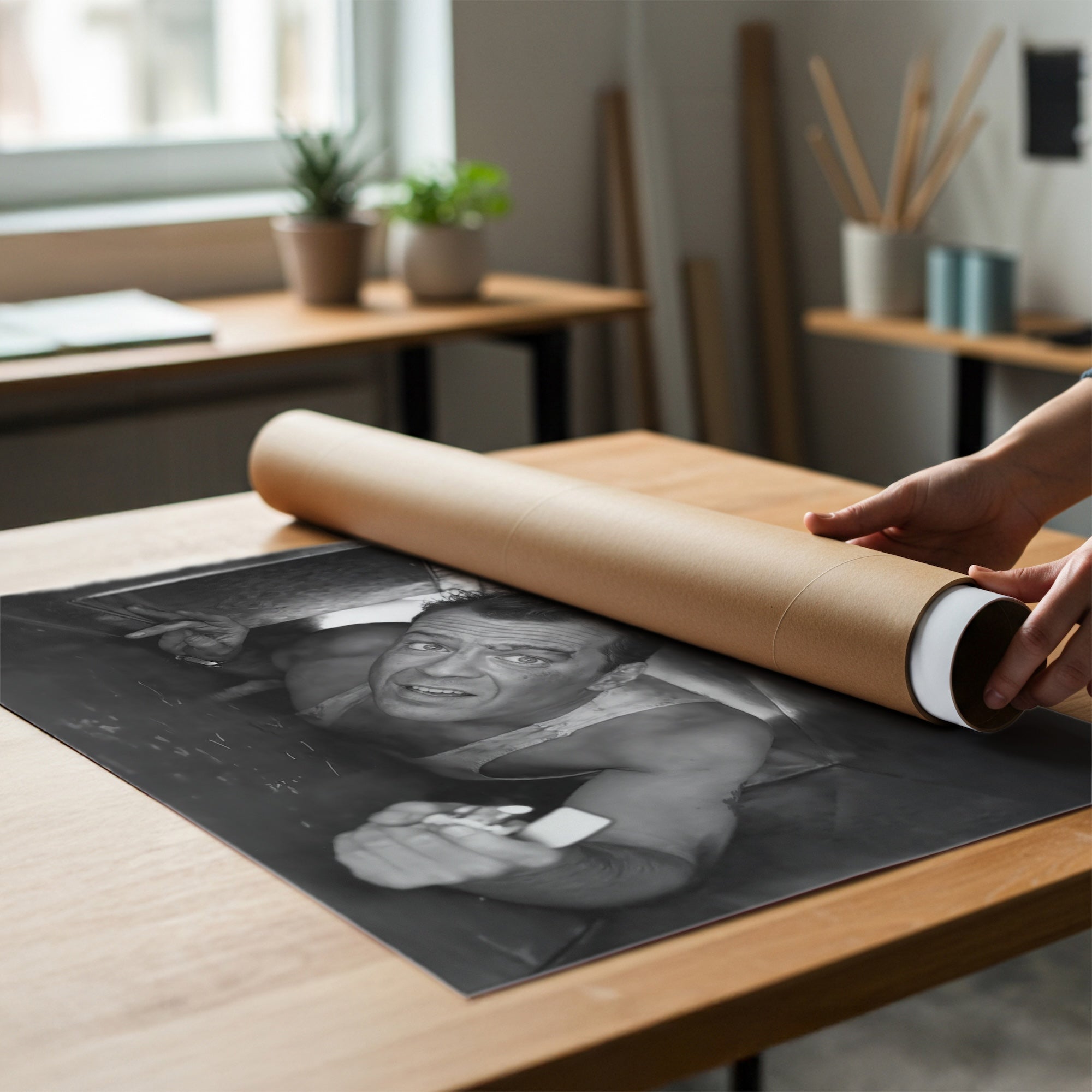 Bruce Willis in Die Hard: Iconic Movie Scene - Black & White Photo Art Print