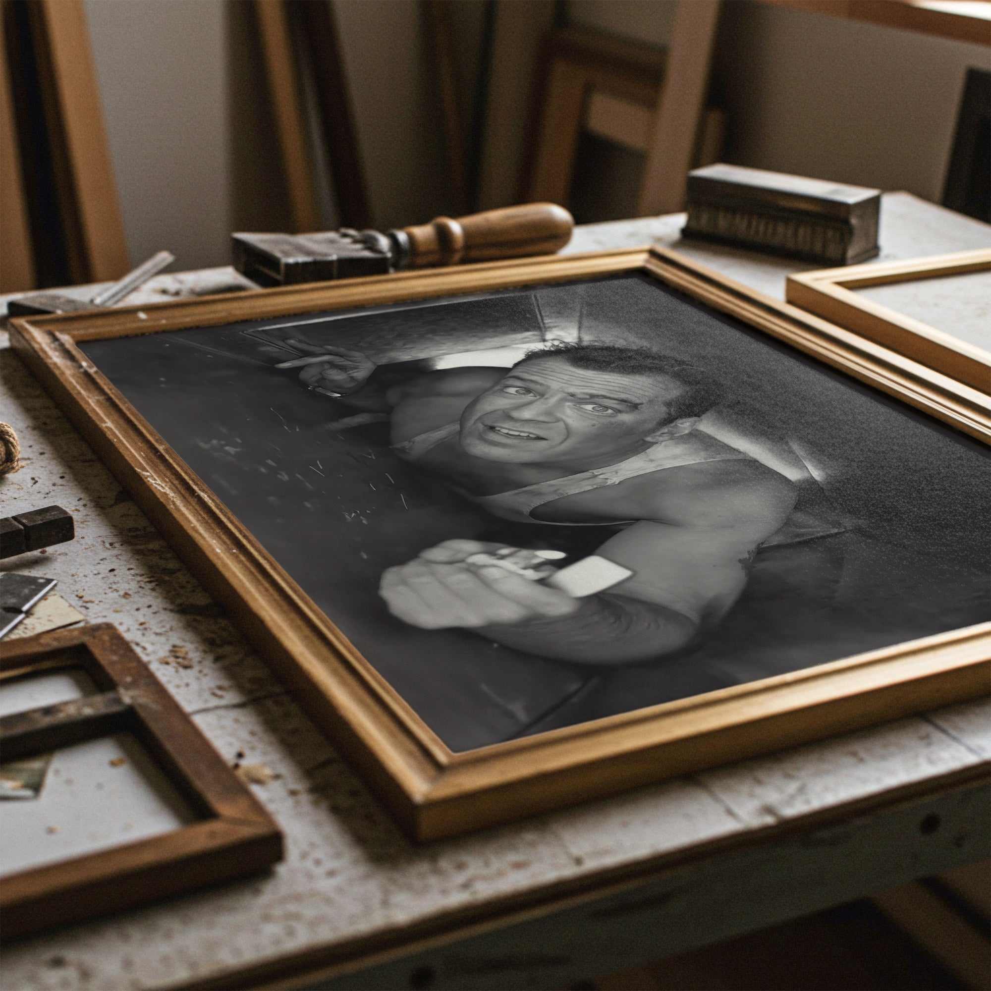 Bruce Willis in Die Hard: Iconic Movie Scene - Black & White Photo Art Print