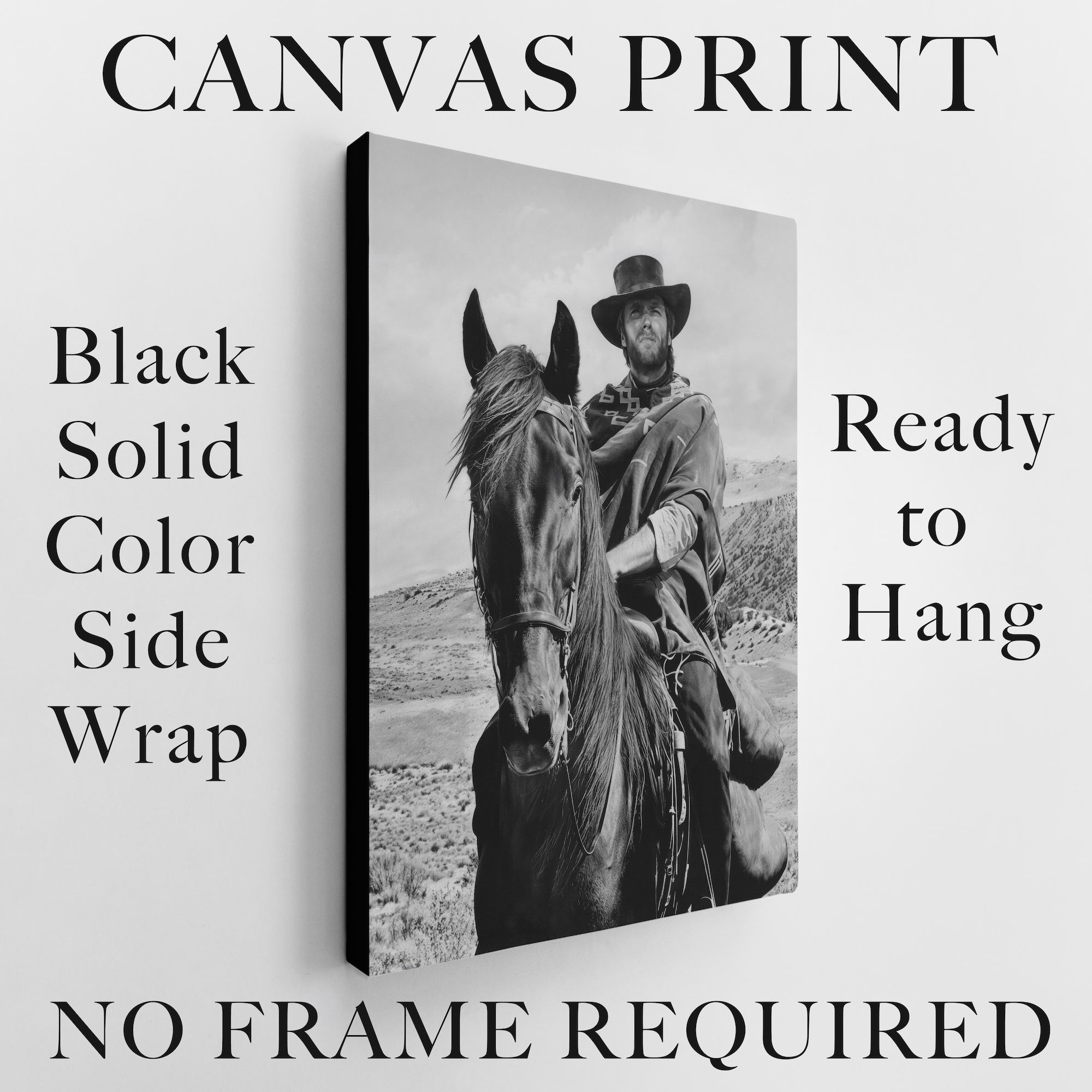 Clint Eastwood on Horseback in For A Few Dollars More Movie: Classic Spaghetti Western Film - Vintage Black & White Photo Art Print