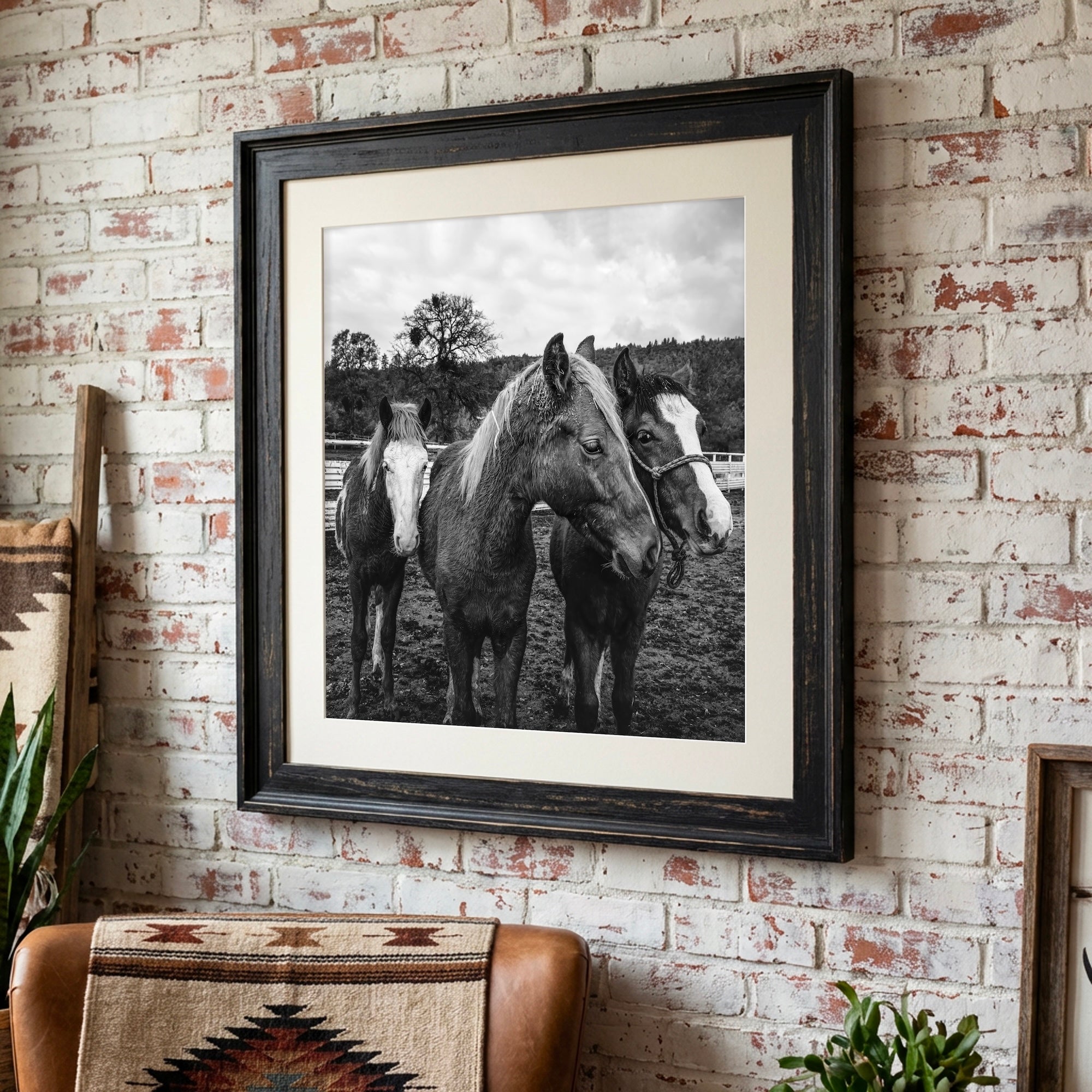 Corral Horses: Western Black & White Photograph (Art Print)