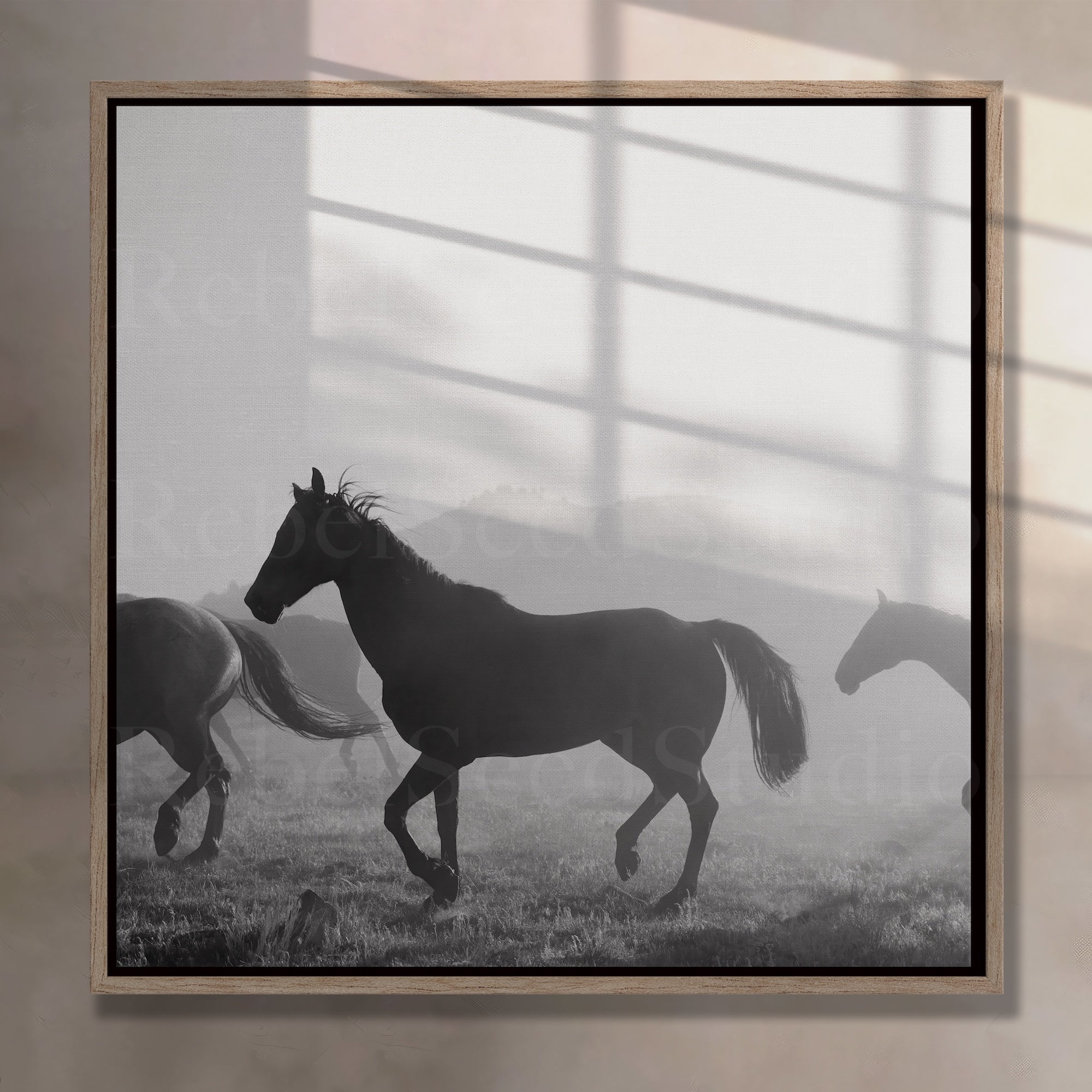Corral Horses Round Up: Western Black & White Photograph (Art Print)