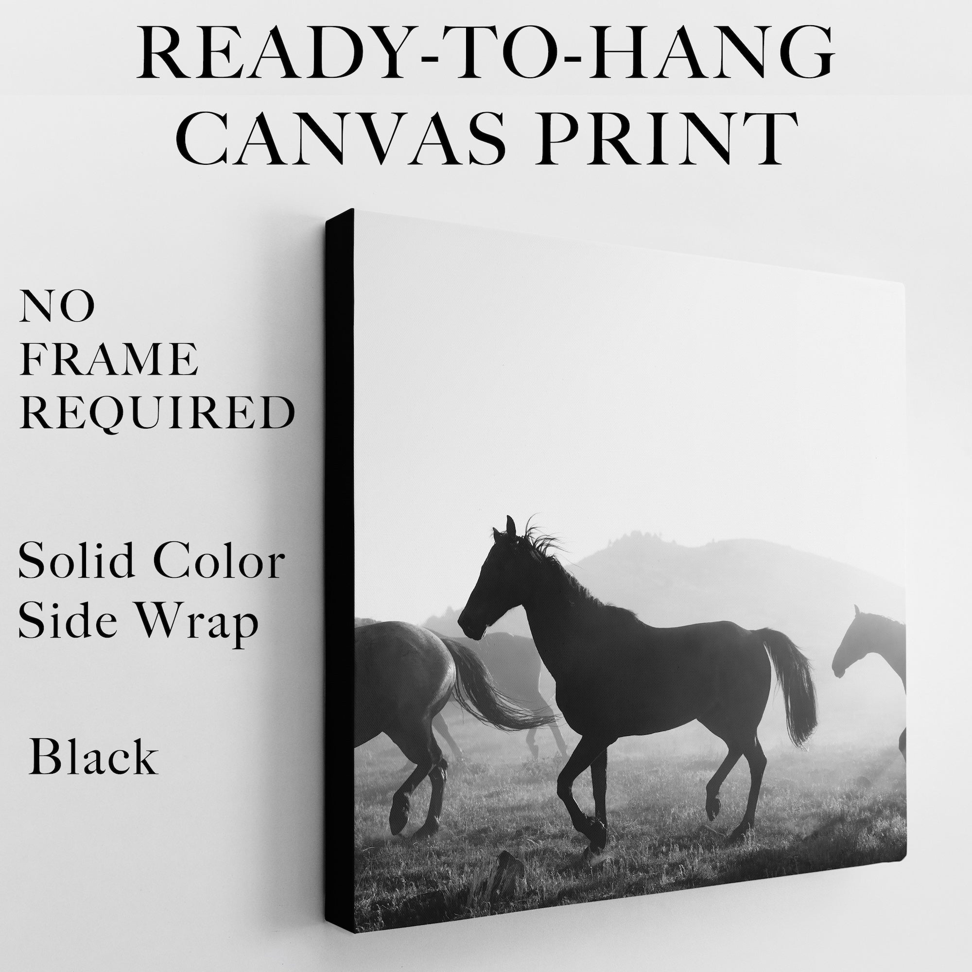 Corral Horses Round Up: Western Black & White Photograph (Ready-to-Hang Canvas or Ready-to-Frame Fine Art Poster Print)
