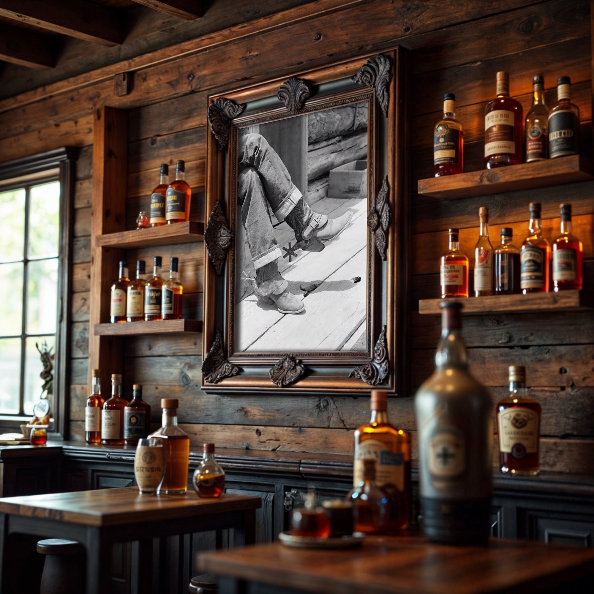 Cowboy Boots & Spurs: Vintage Western Black & White Photograph (Art Print)