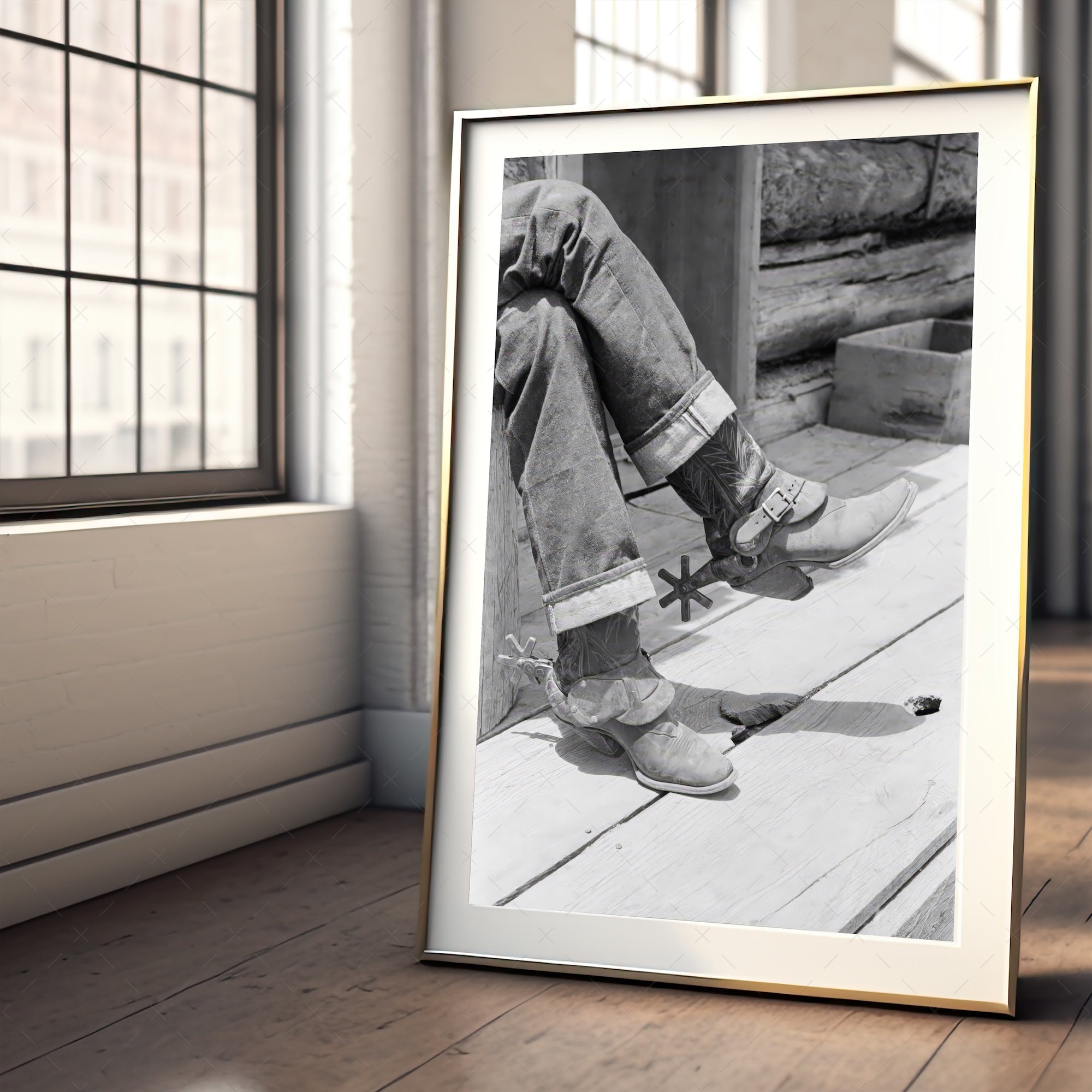 Cowboy Boots & Spurs: Vintage Western Black & White Photograph (Art Print)