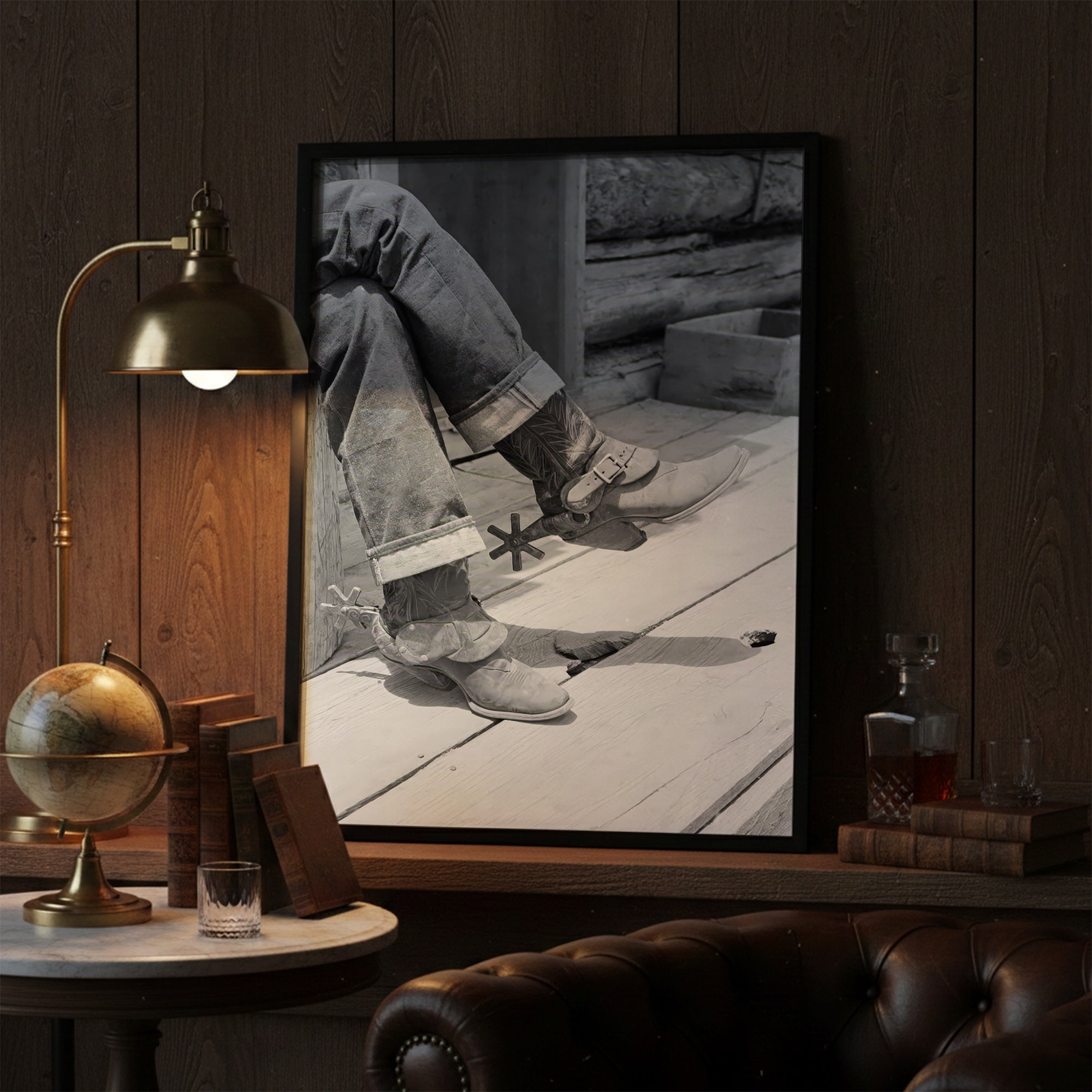 Cowboy Boots & Spurs: Vintage Western Black & White Photograph (Art Print)