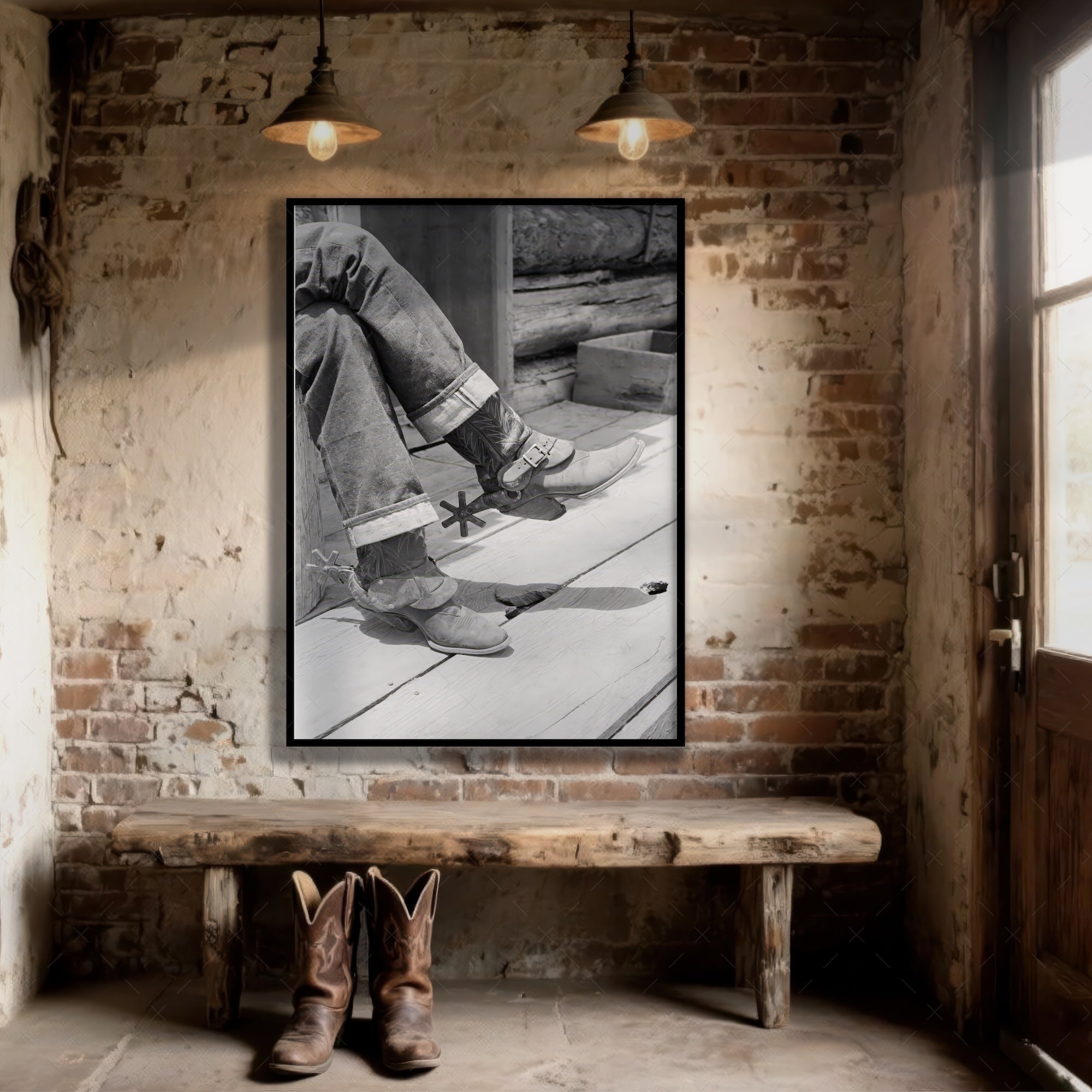 Cowboy Boots & Spurs: Vintage Western Black & White Photograph (Art Print)