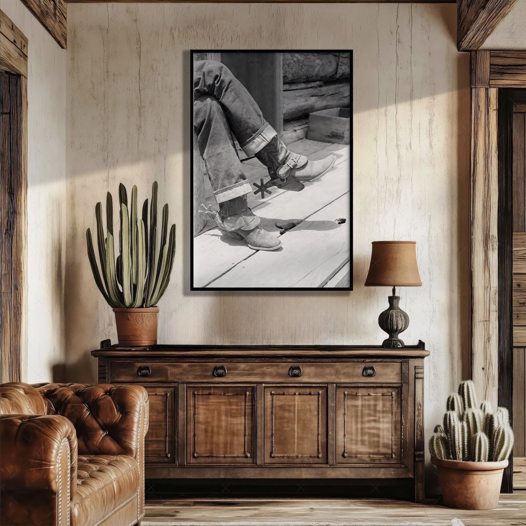 Cowboy Boots & Spurs: Vintage Western Black & White Photograph (Art Print)