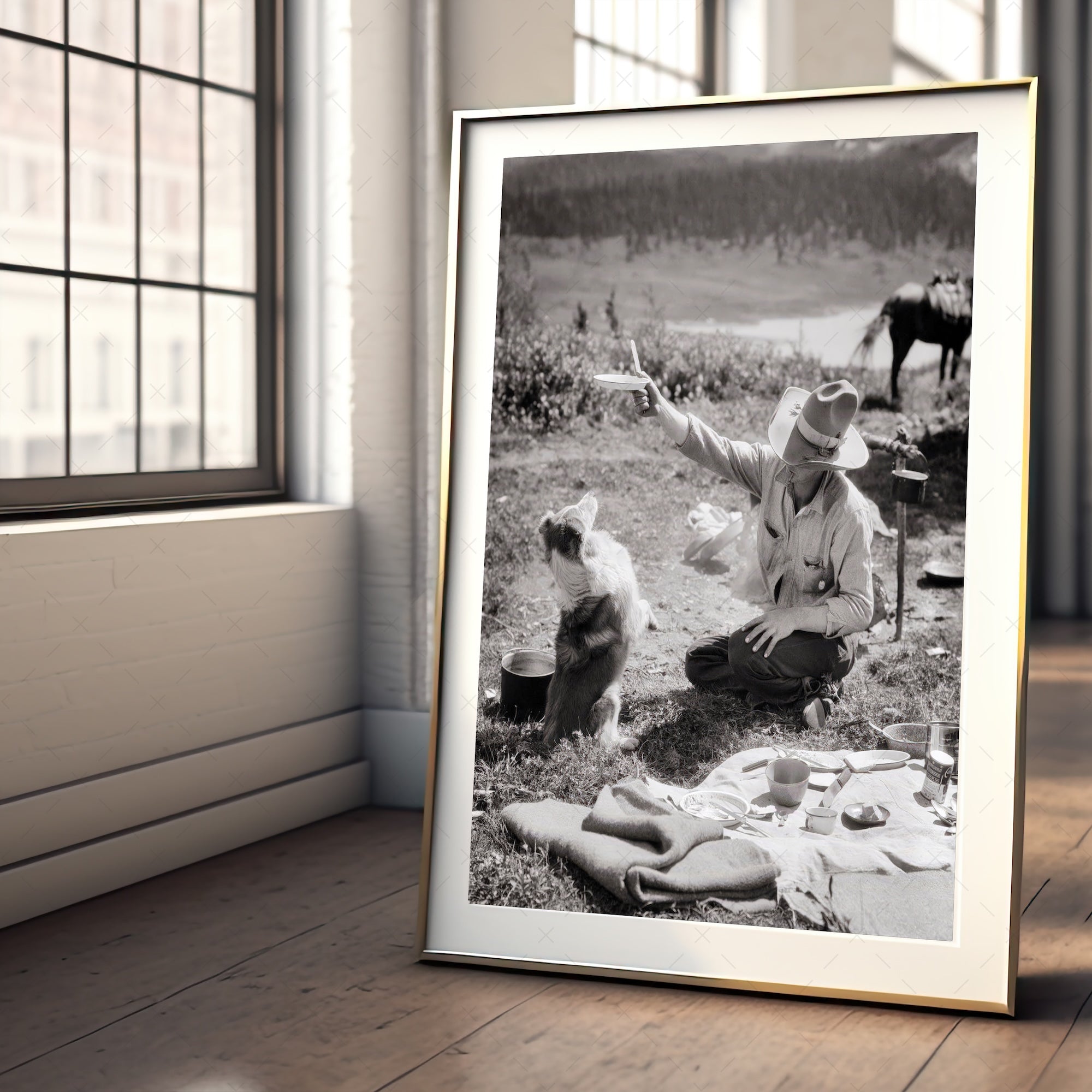 Cowboy & Dog Pardner: Funny Vintage Western Black & White Photograph (Art Print)