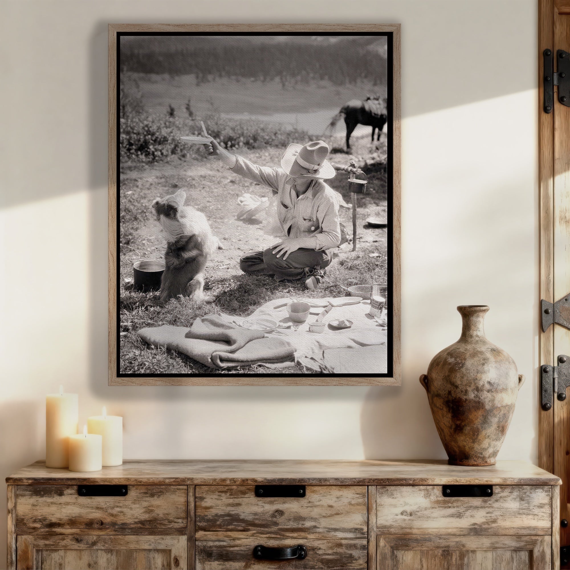 Cowboy & Dog Pardner: Funny Vintage Western Black & White Photograph (Art Print)