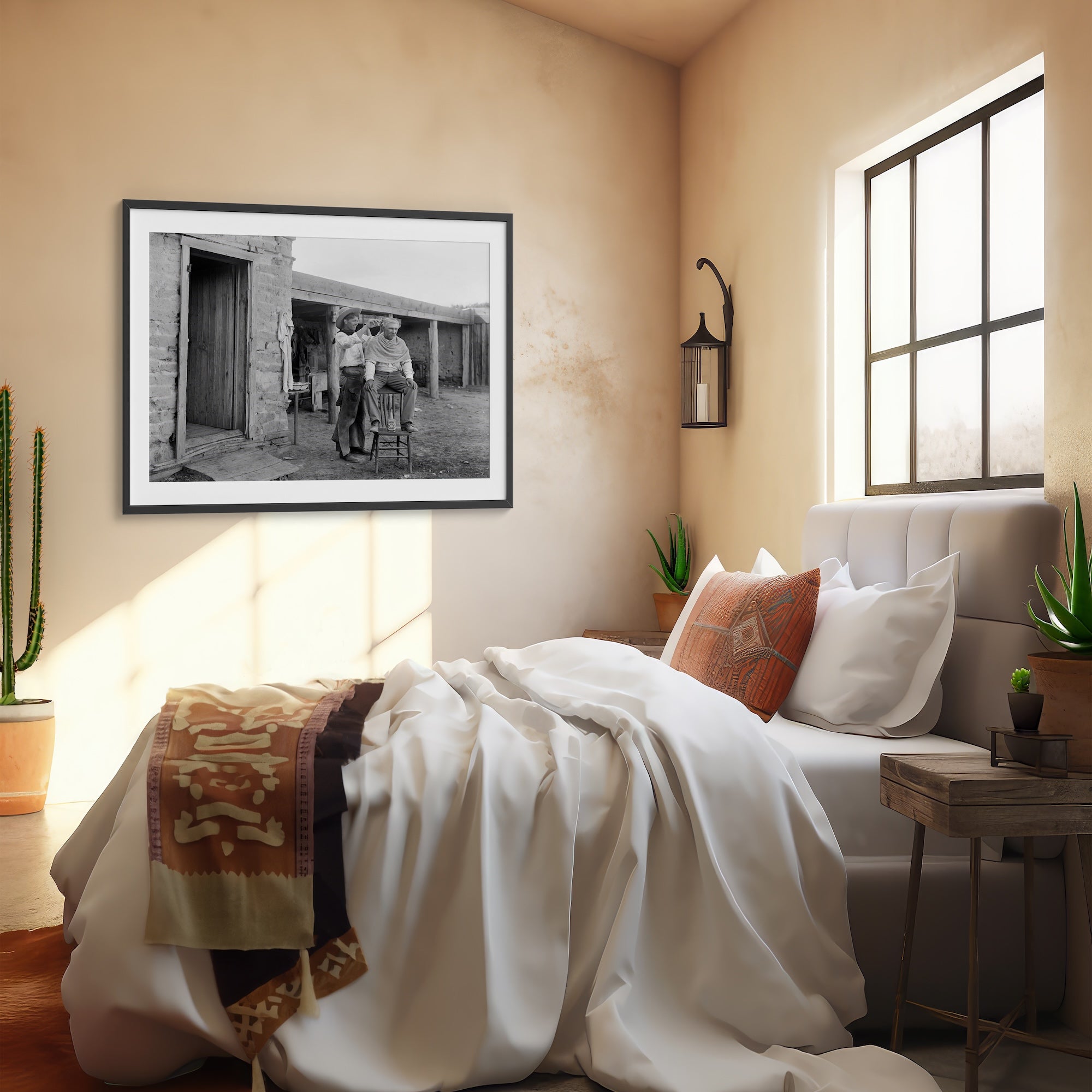 Cowboy Haircut: Funny Vintage Old West Black & White Photograph (Art Print)