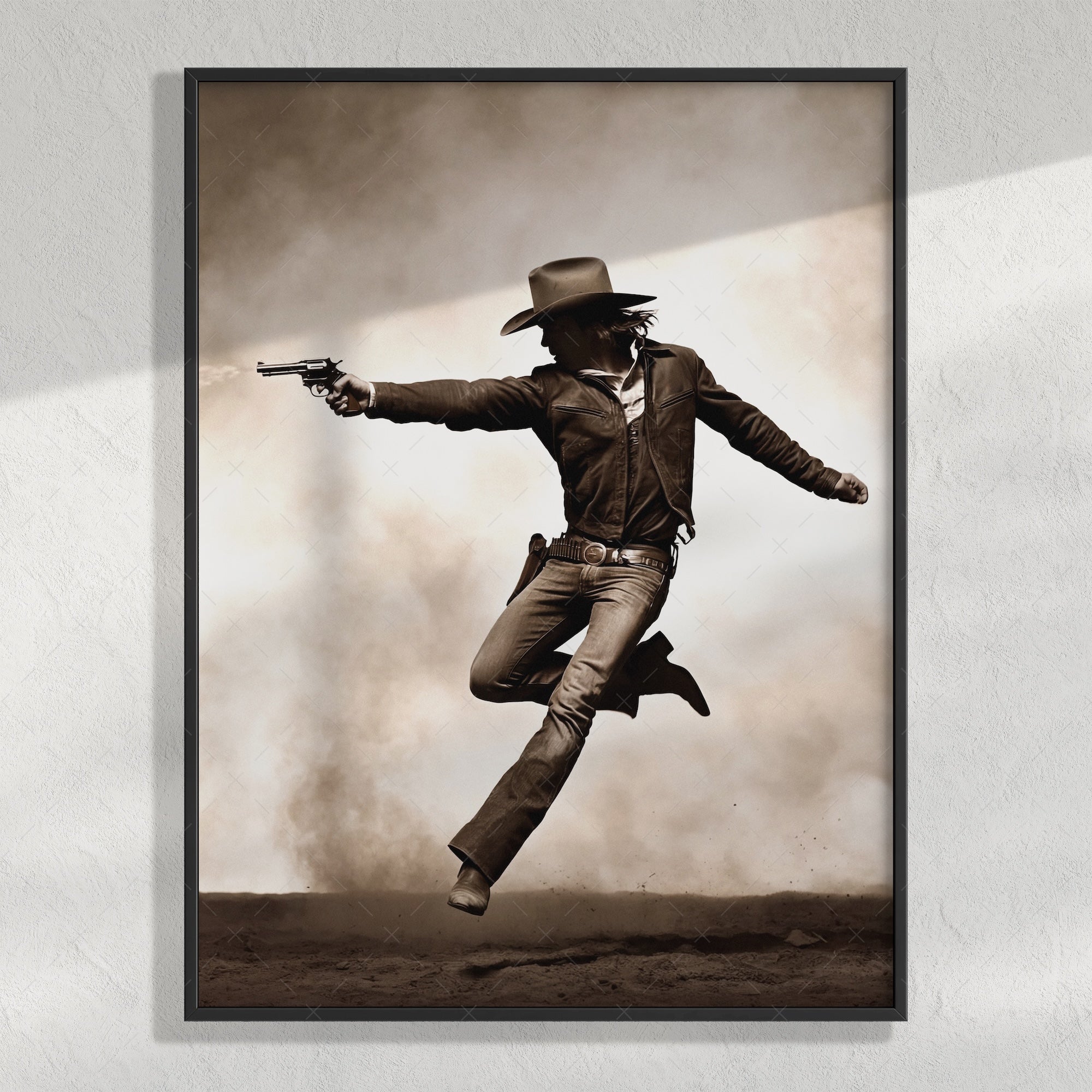 Cowboy Pistoleer: Wild West Shootout - Vintage Style Sepia Art Print