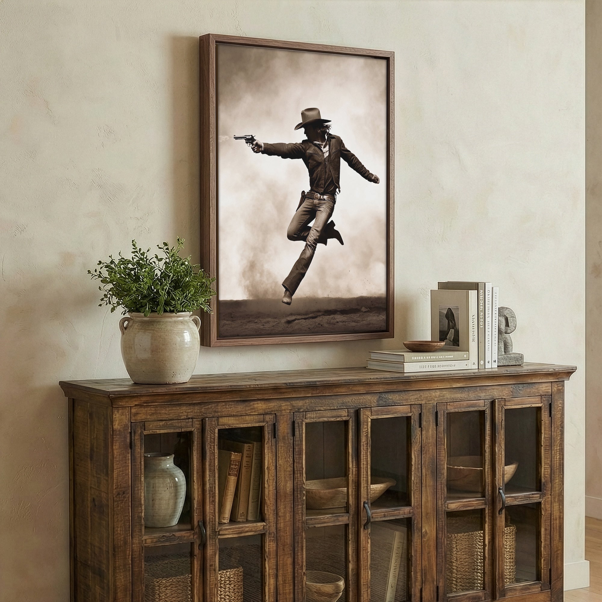 Cowboy Pistoleer: Wild West Shootout - Vintage Sepia Art Print