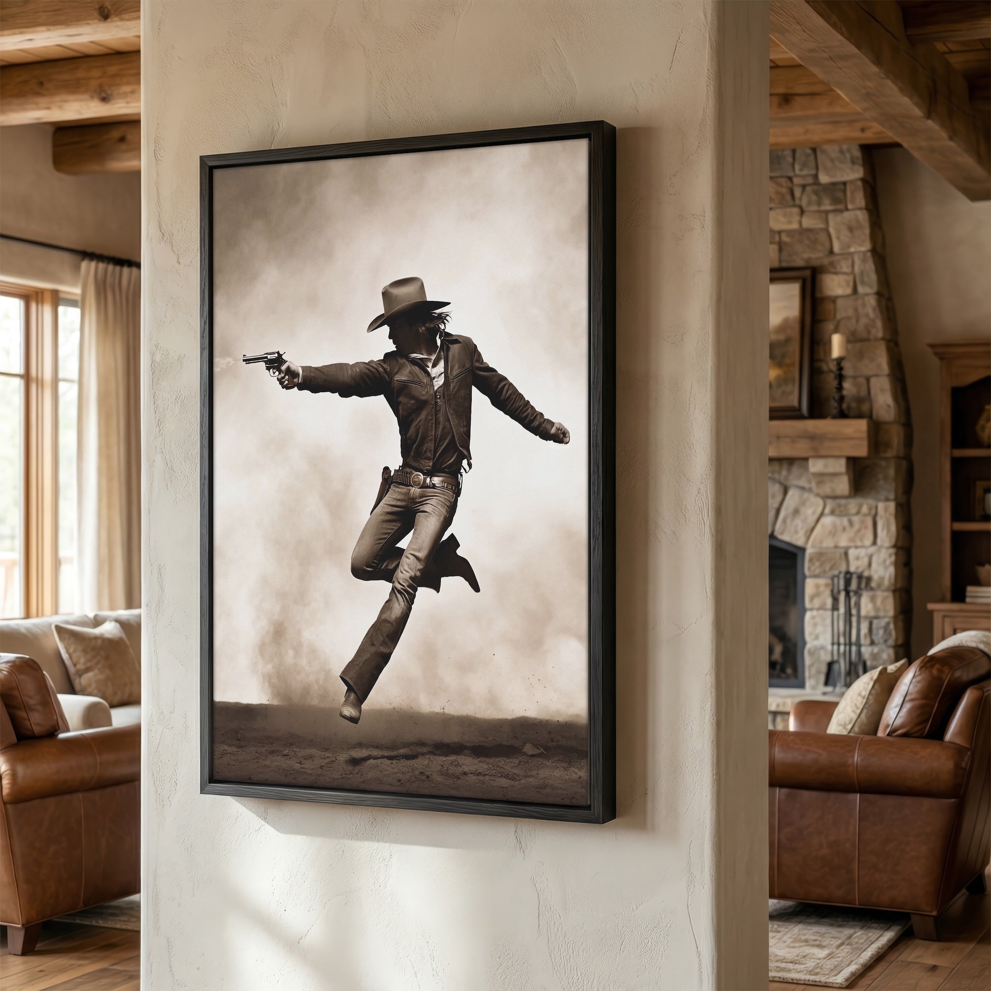 Cowboy Pistoleer: Wild West Shootout - Vintage Sepia Art Print