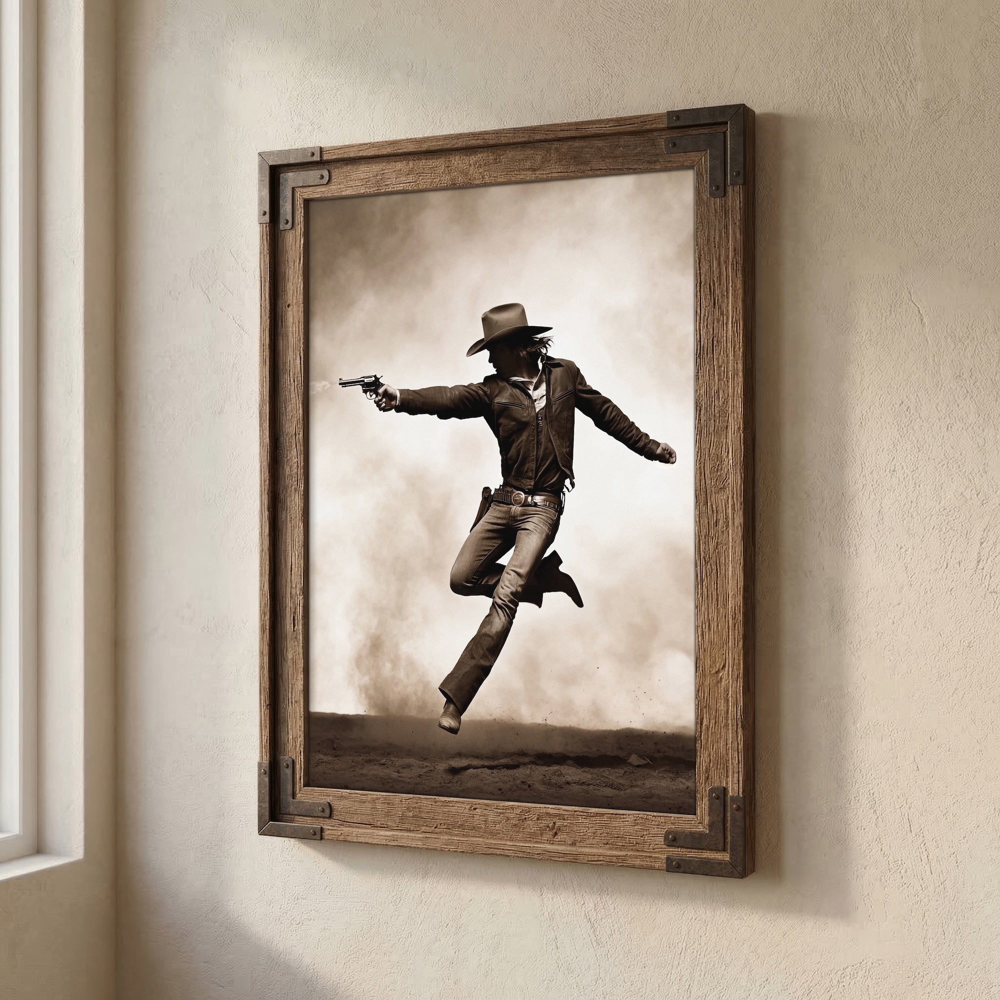 Cowboy Pistoleer: Wild West Shootout - Vintage Style Sepia Art Print