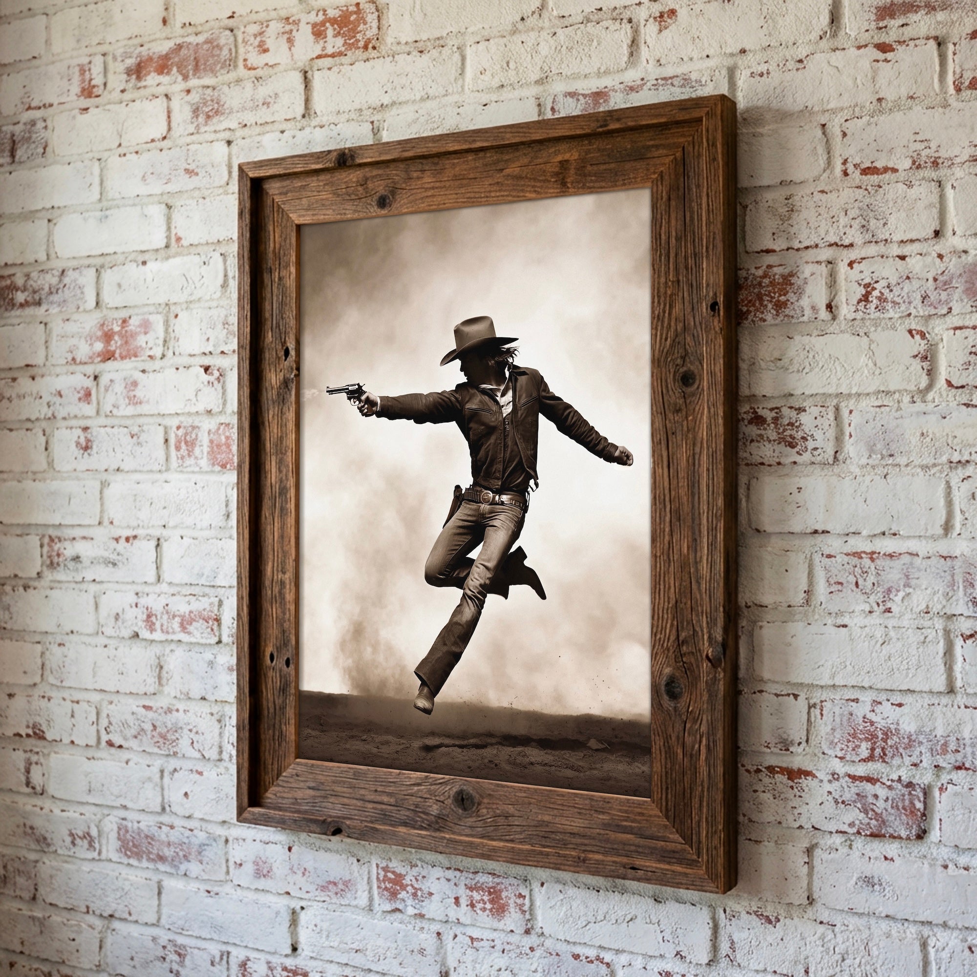 Cowboy Pistoleer: Wild West Shootout - Vintage Sepia Art Print