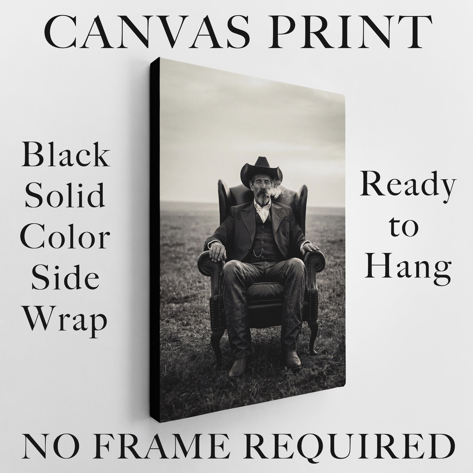 Cowboy Smoking Cigar: Vintage Western Outlaw - Black & White Art Print