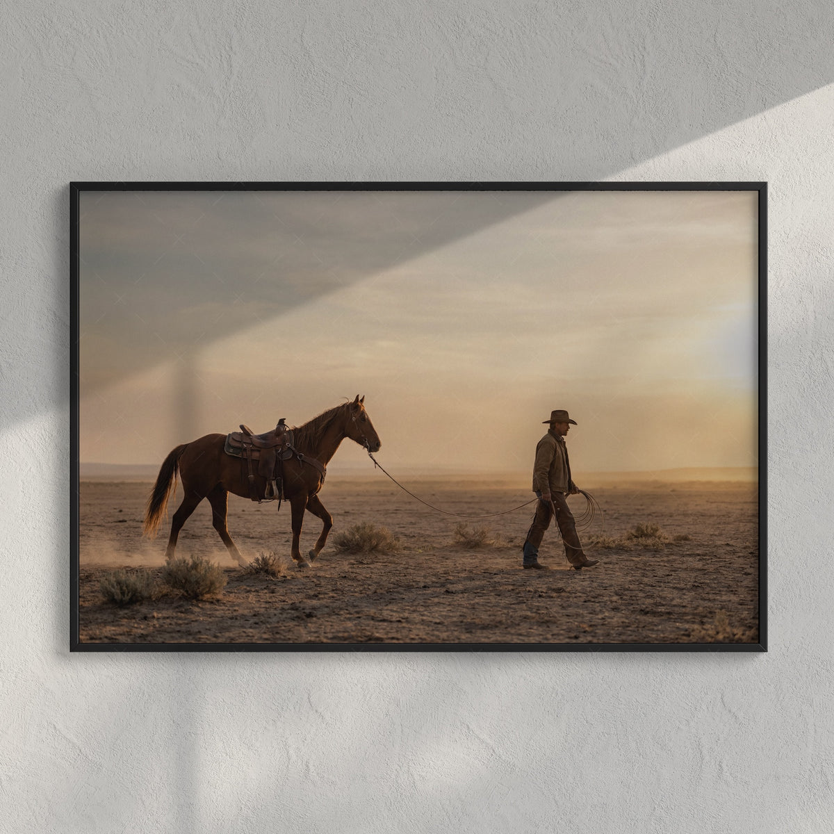 Cowboy Walking His Horse in the Desert: Vintage Western Photo Art Print