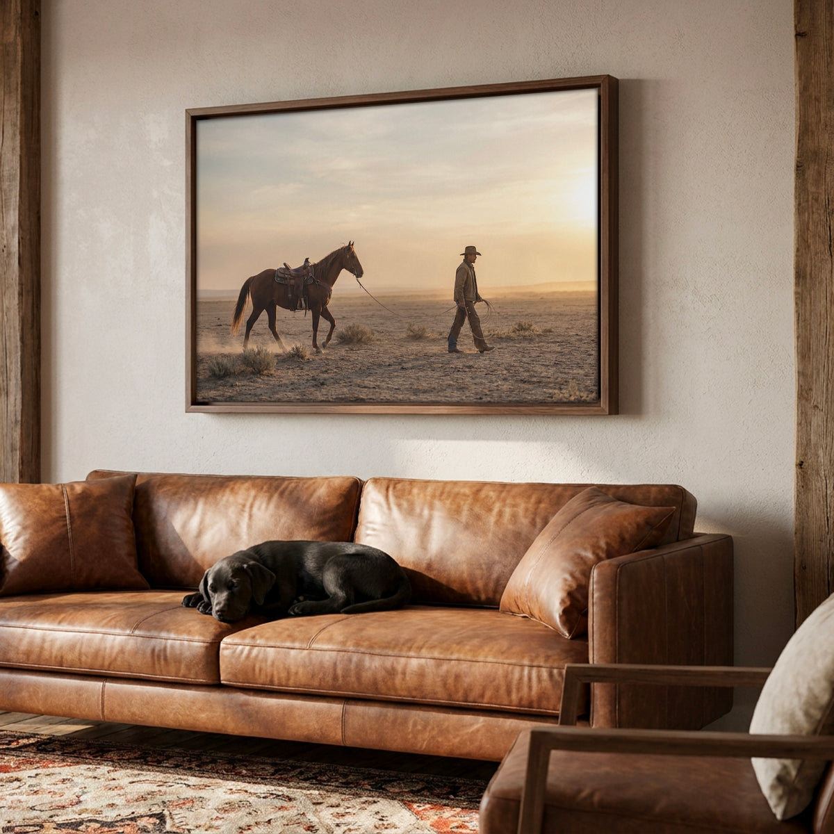 Cowboy Walking His Horse in the Desert: Vintage Western Photo Art Print