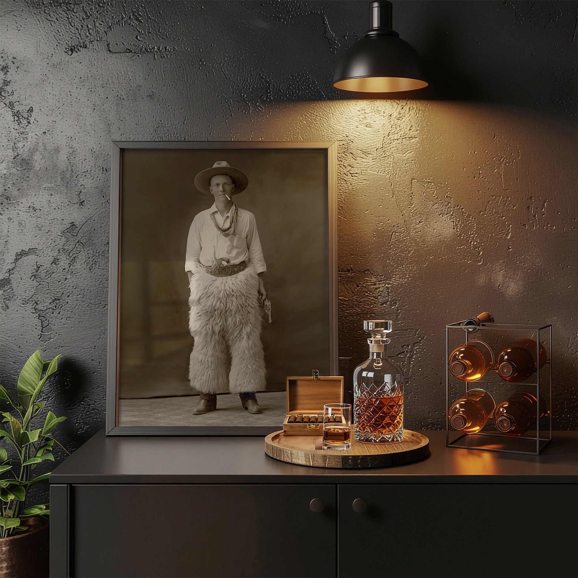 Fancy Duds: Cowboy in Wool Chaps - Vintage Old West Sepia Photograph (Art Print)