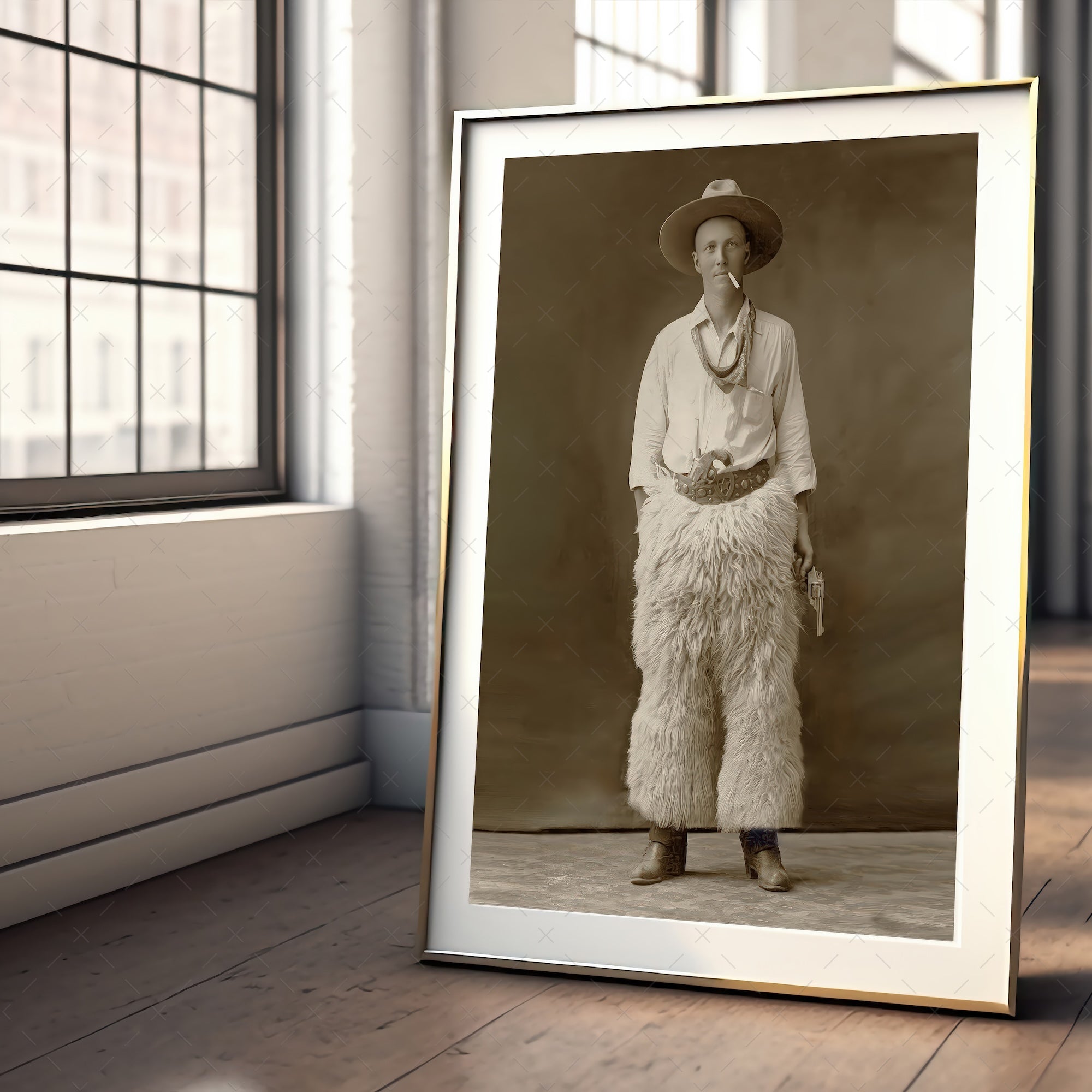 Fancy Duds: Cowboy in Wool Chaps - Vintage Old West Sepia Photograph (Art Print)