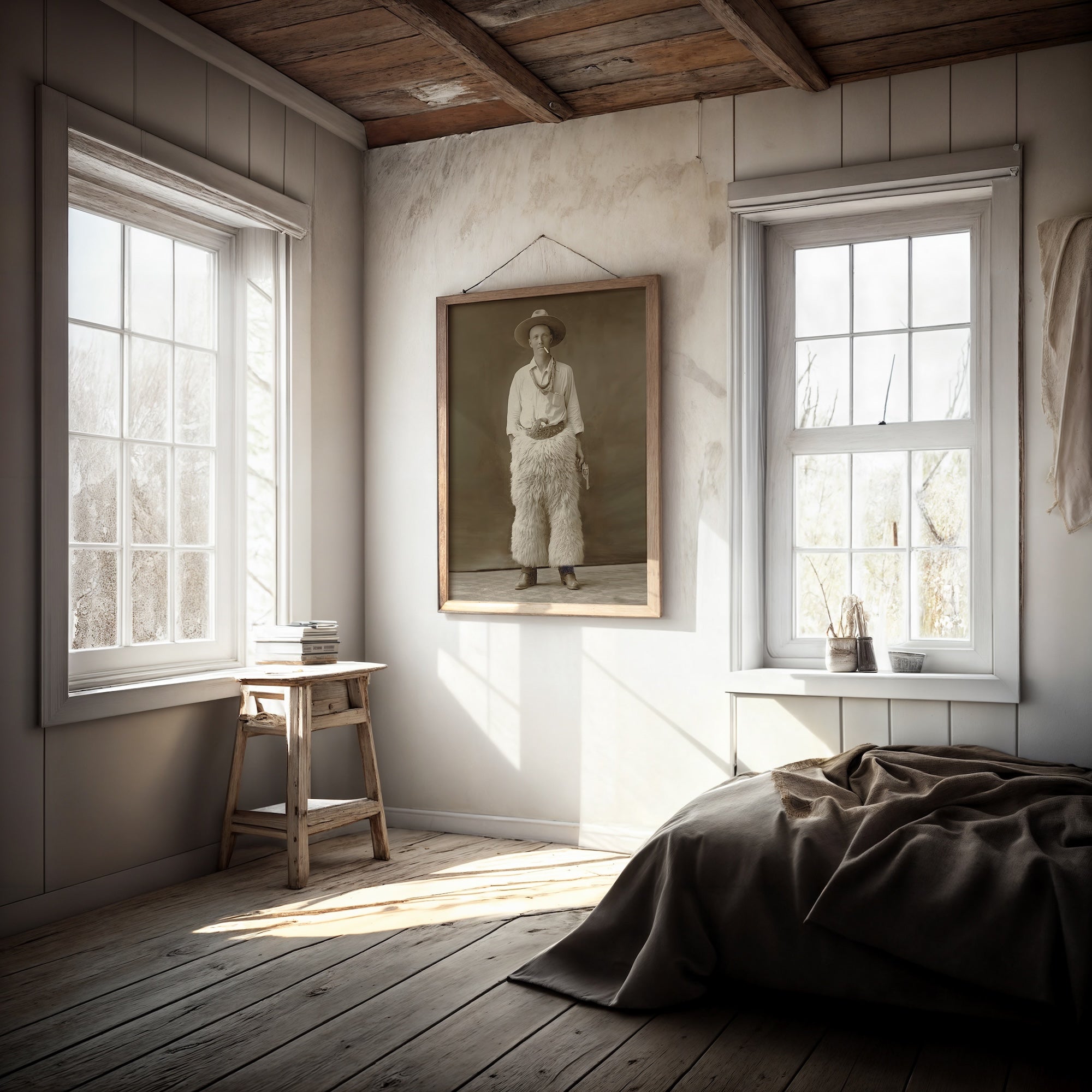 Fancy Duds: Cowboy in Wool Chaps - Vintage Old West Sepia Photograph (Art Print)