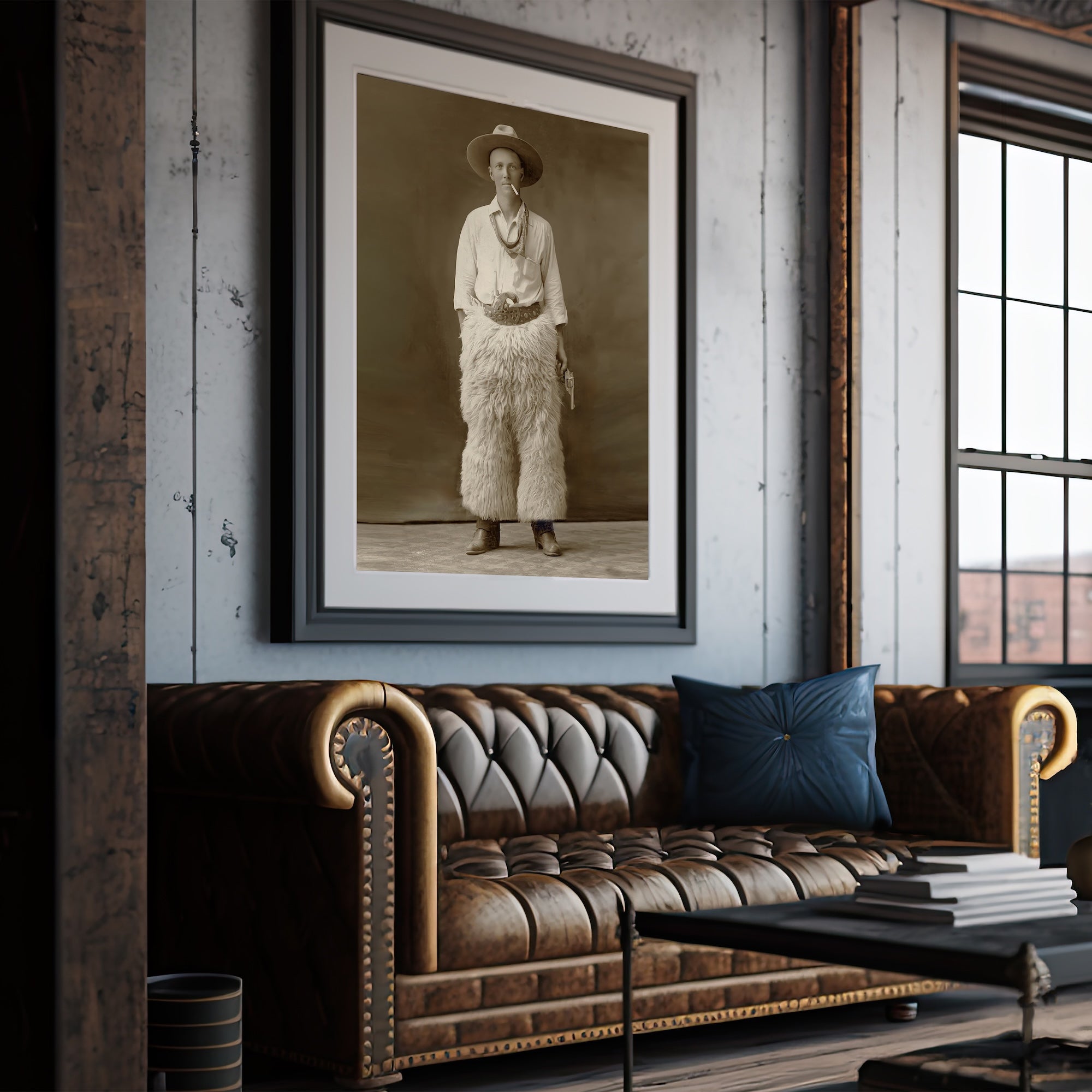 Fancy Duds: Cowboy in Wool Chaps - Vintage Old West Sepia Photograph (Art Print)