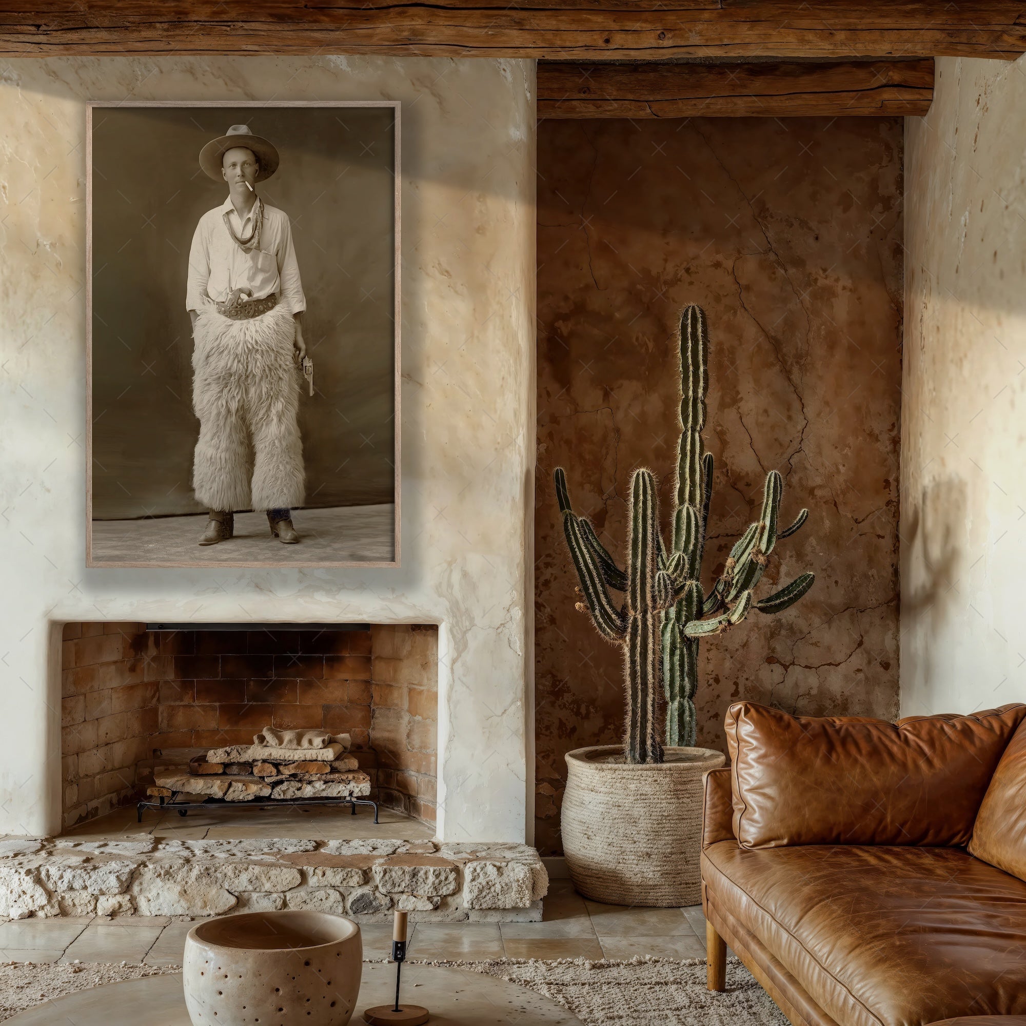 Fancy Duds: Cowboy in Wool Chaps - Vintage Old West Sepia Photograph (Art Print)