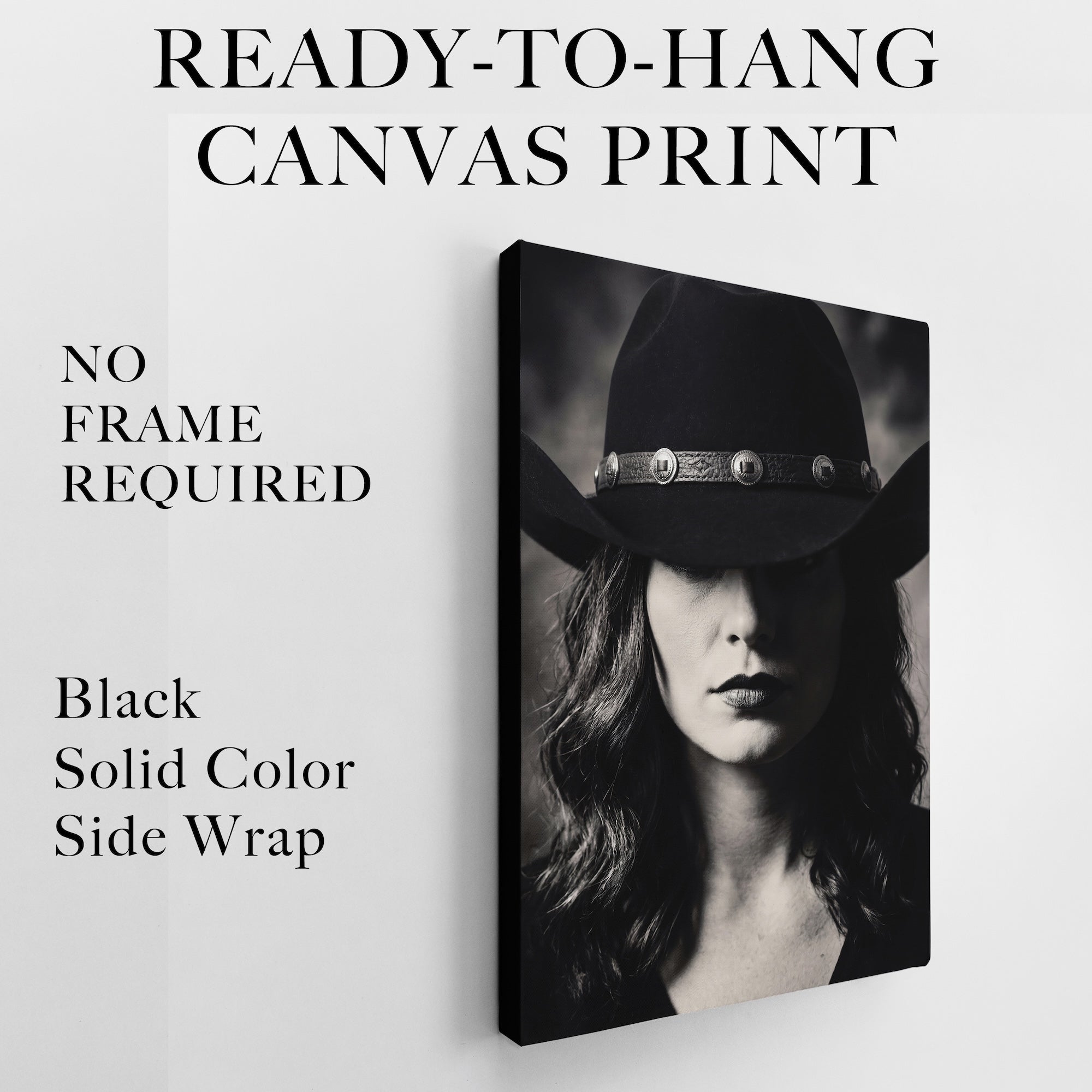 Cowgirl in Cowboy Hat: Western Black & White Photo Style Art Print
